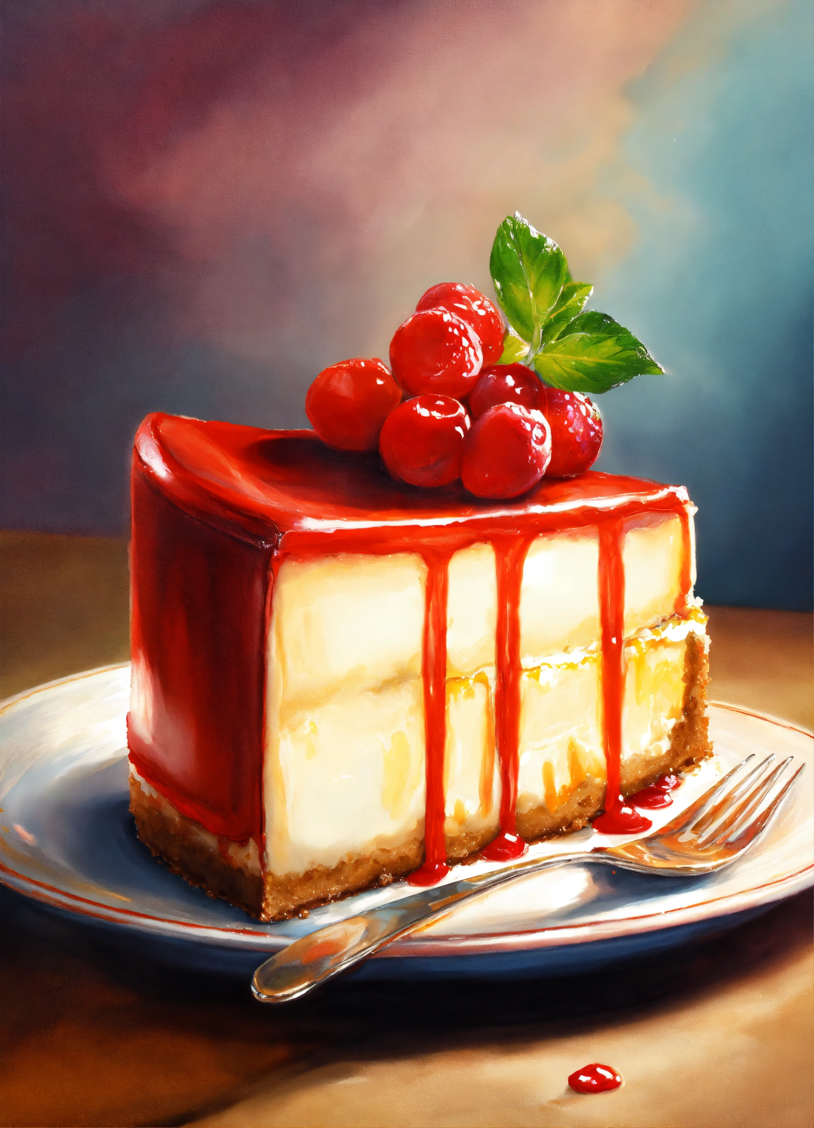 Lexica - A slice of cheesecake, realistic, paint, soft,