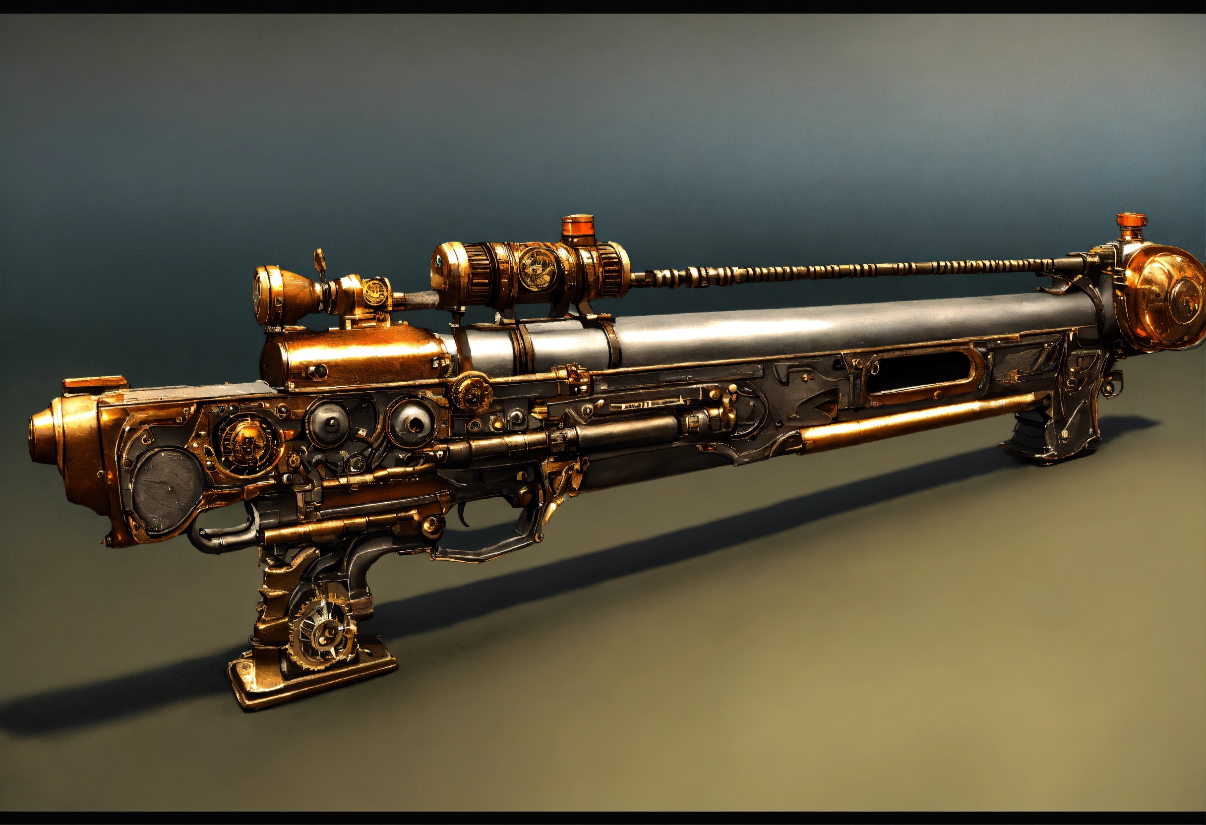 Lexica - Side view of the full image of a steampunk energy rifle