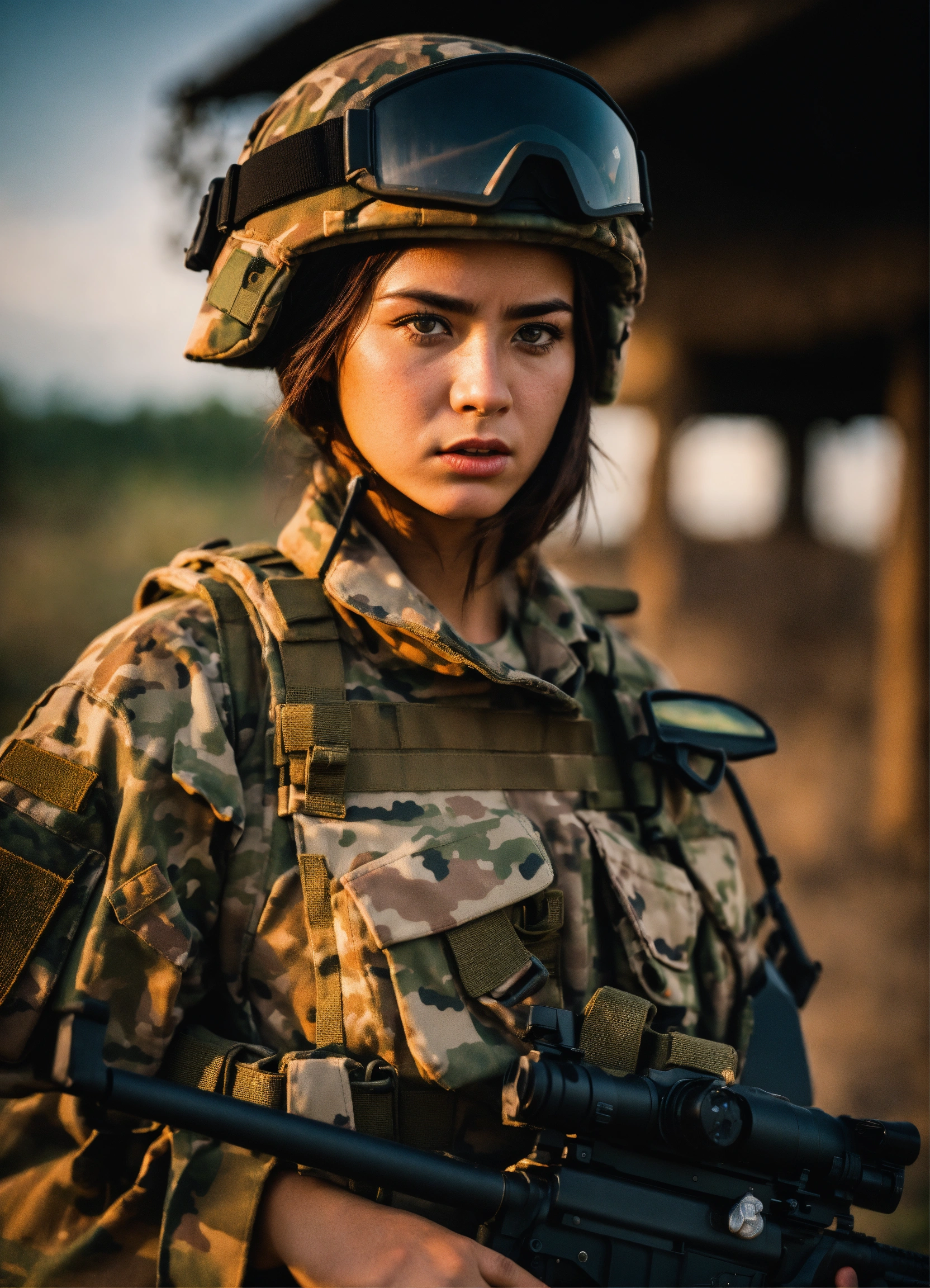 Lexica - A beautiful soldier girl wearing camouflage military equipment ...