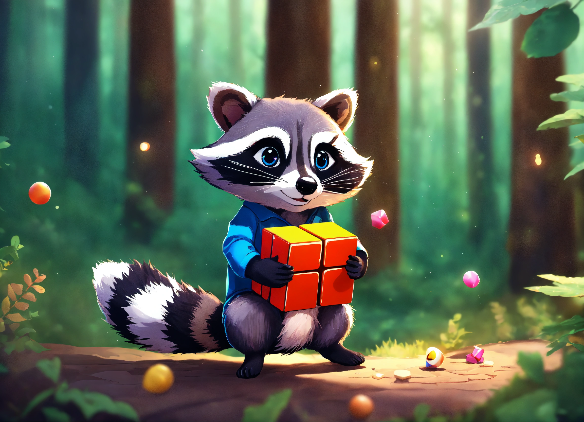 Lexica - Digital cartoon render of a cute, mini raccoon with vivacious ...