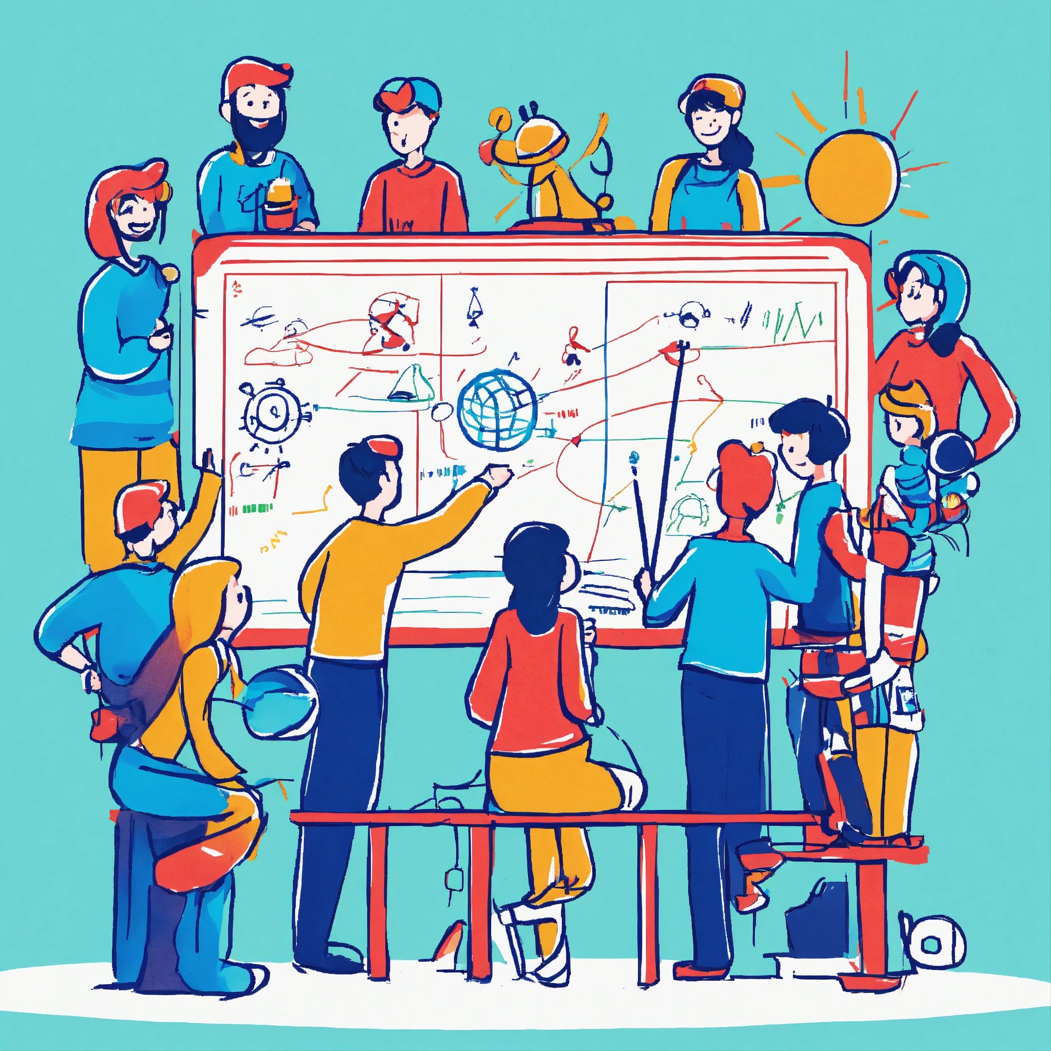 Lexica - Very simple drawing of a cheerful team creating a design on a ...