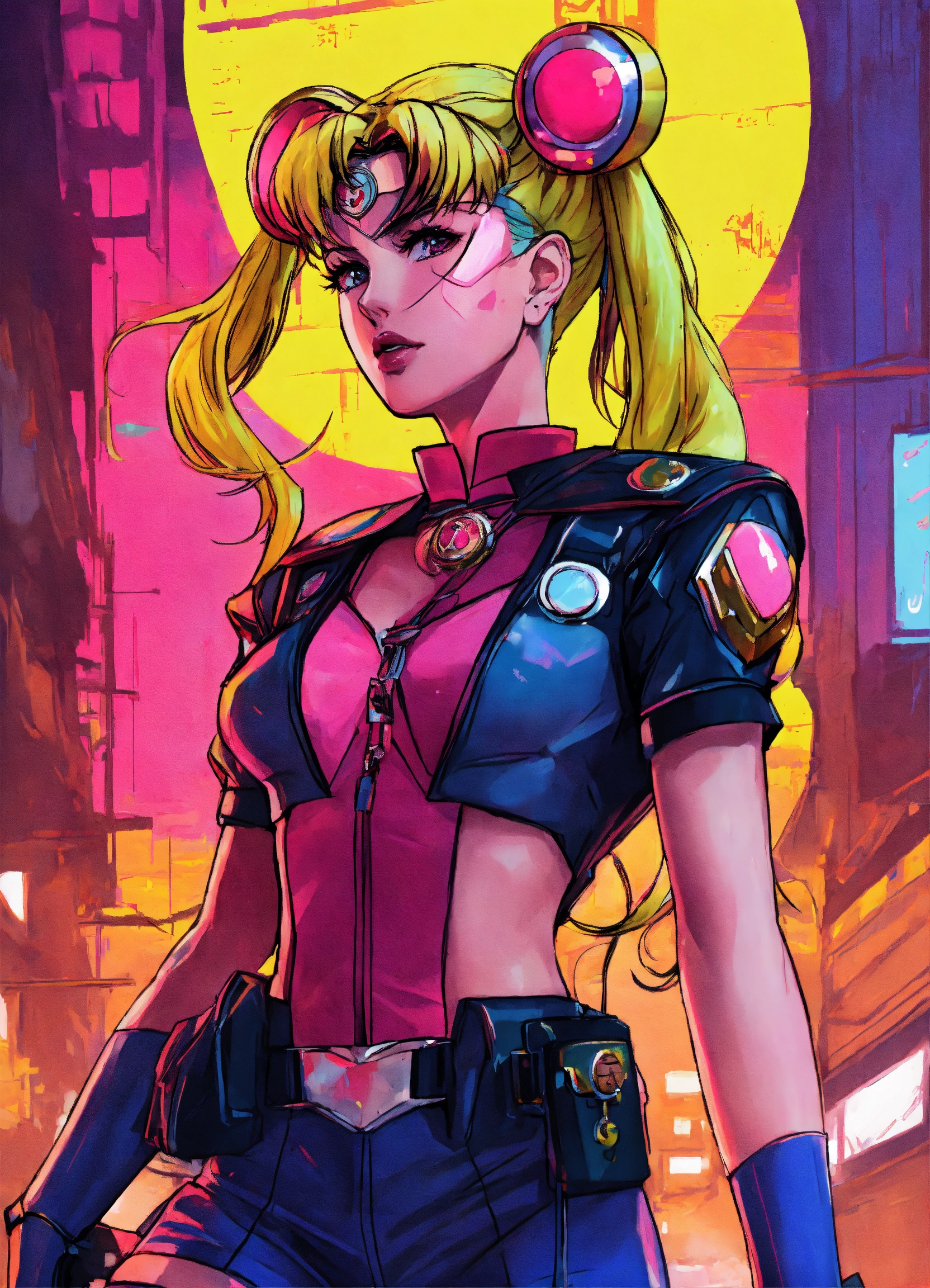 Lexica - Sailor moon as a cyberpunk mercenary