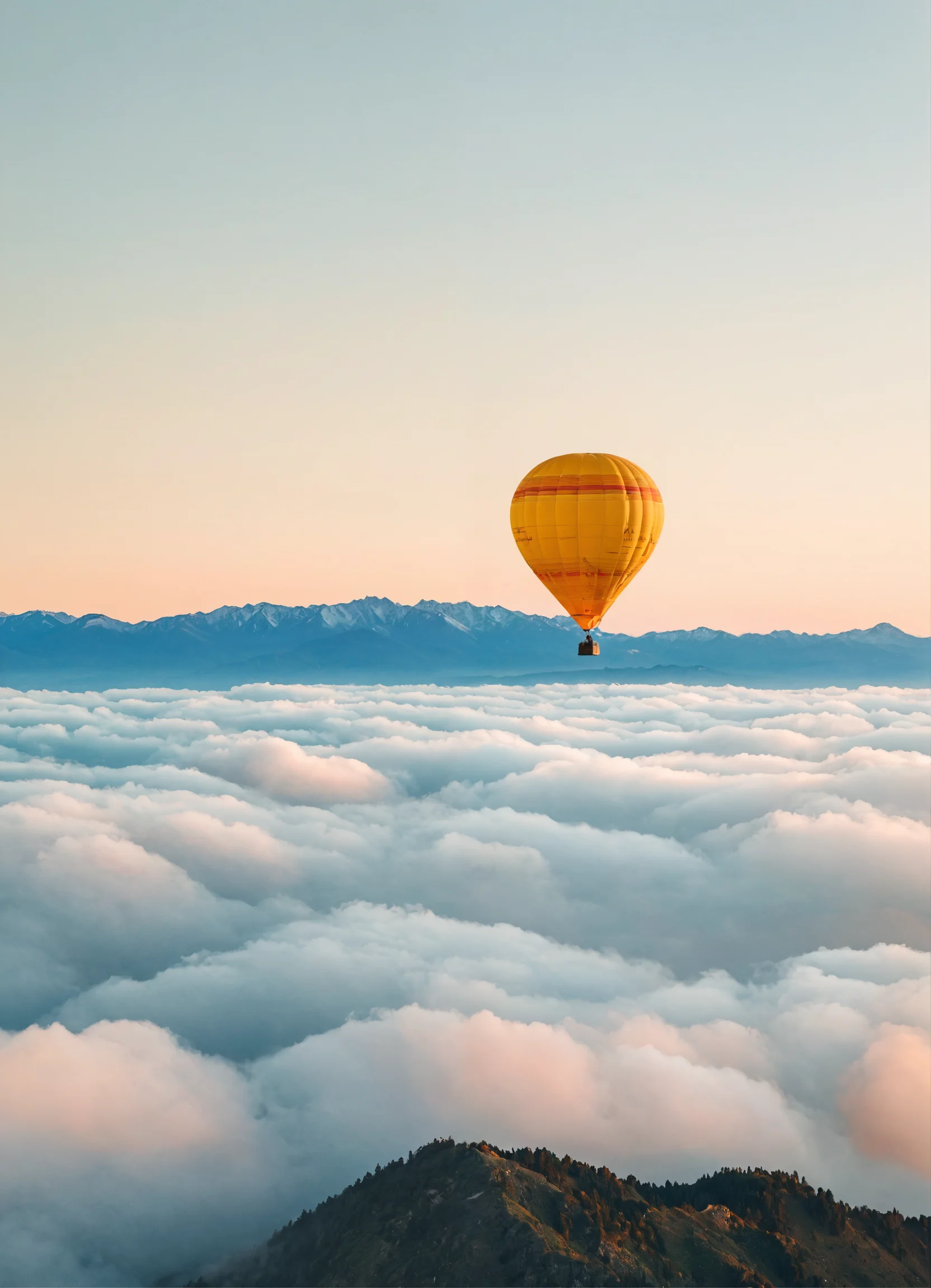 Lexica - A hot air balloon floating above the clouds at sunrise ...