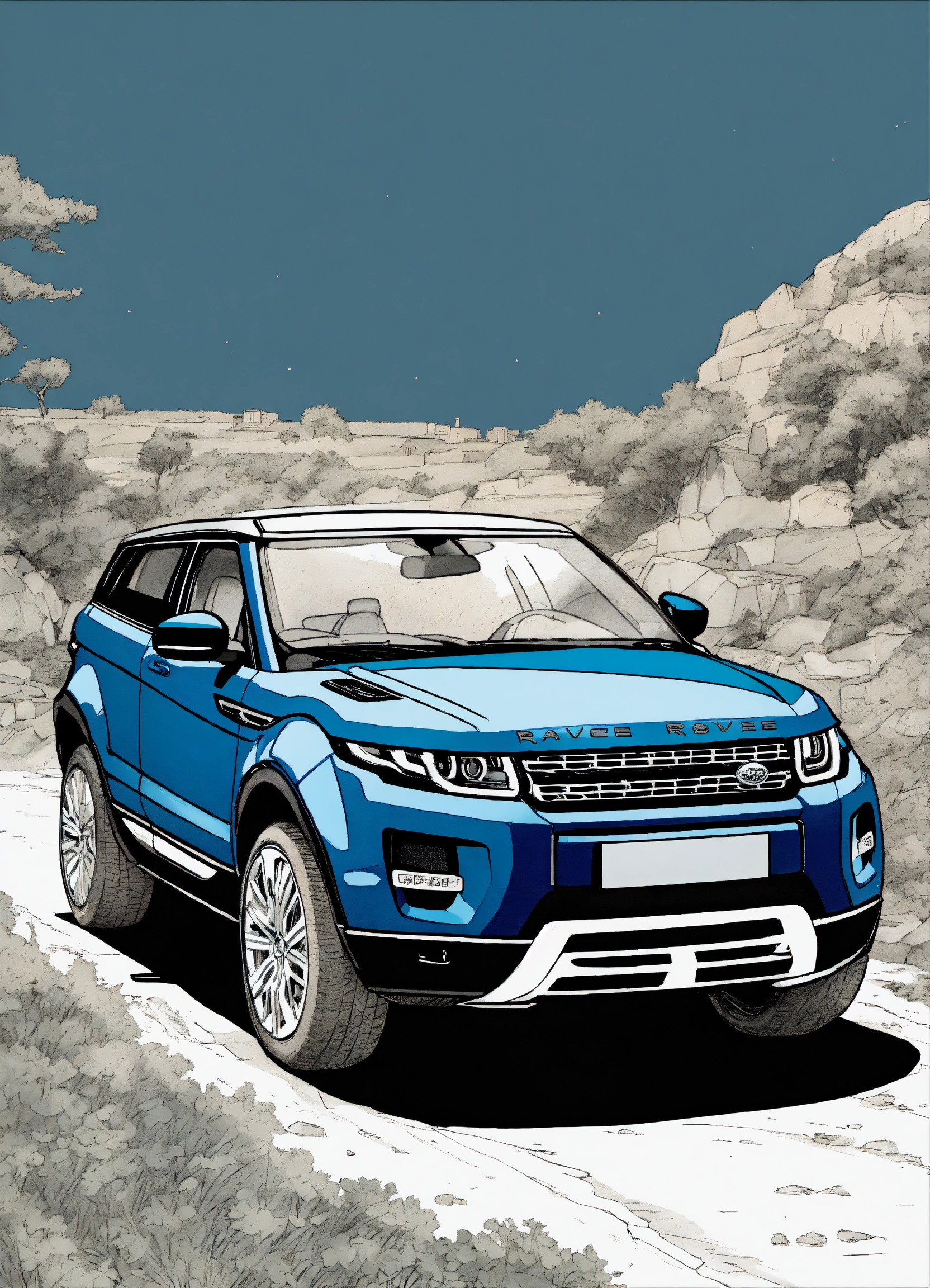 Lexica - Detailed pen and ink illustration of a Range Rover Evoque ...