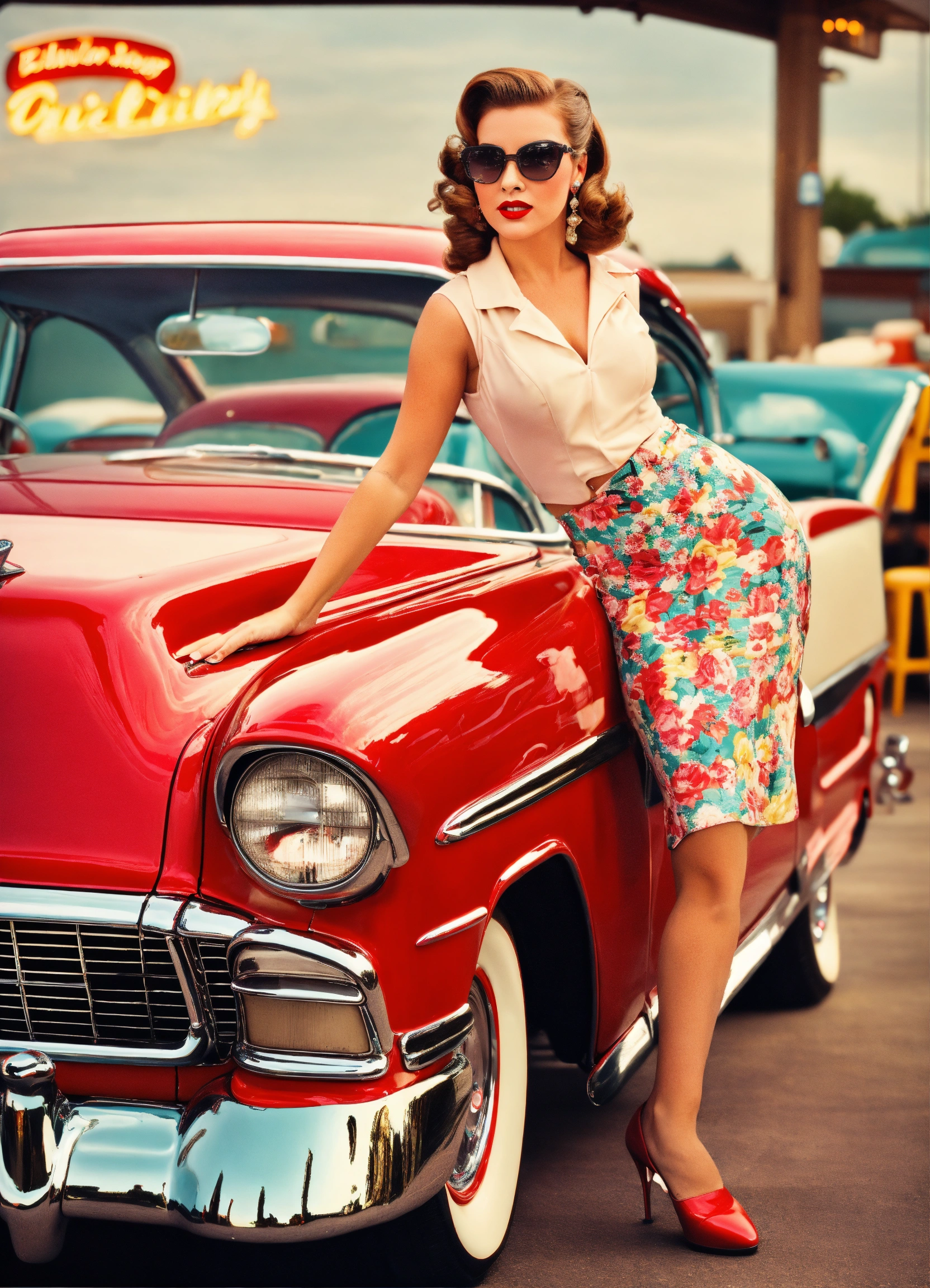 Lexica - 1955 Chevy Bel Air, pinup girl, retro, 1950’s diner