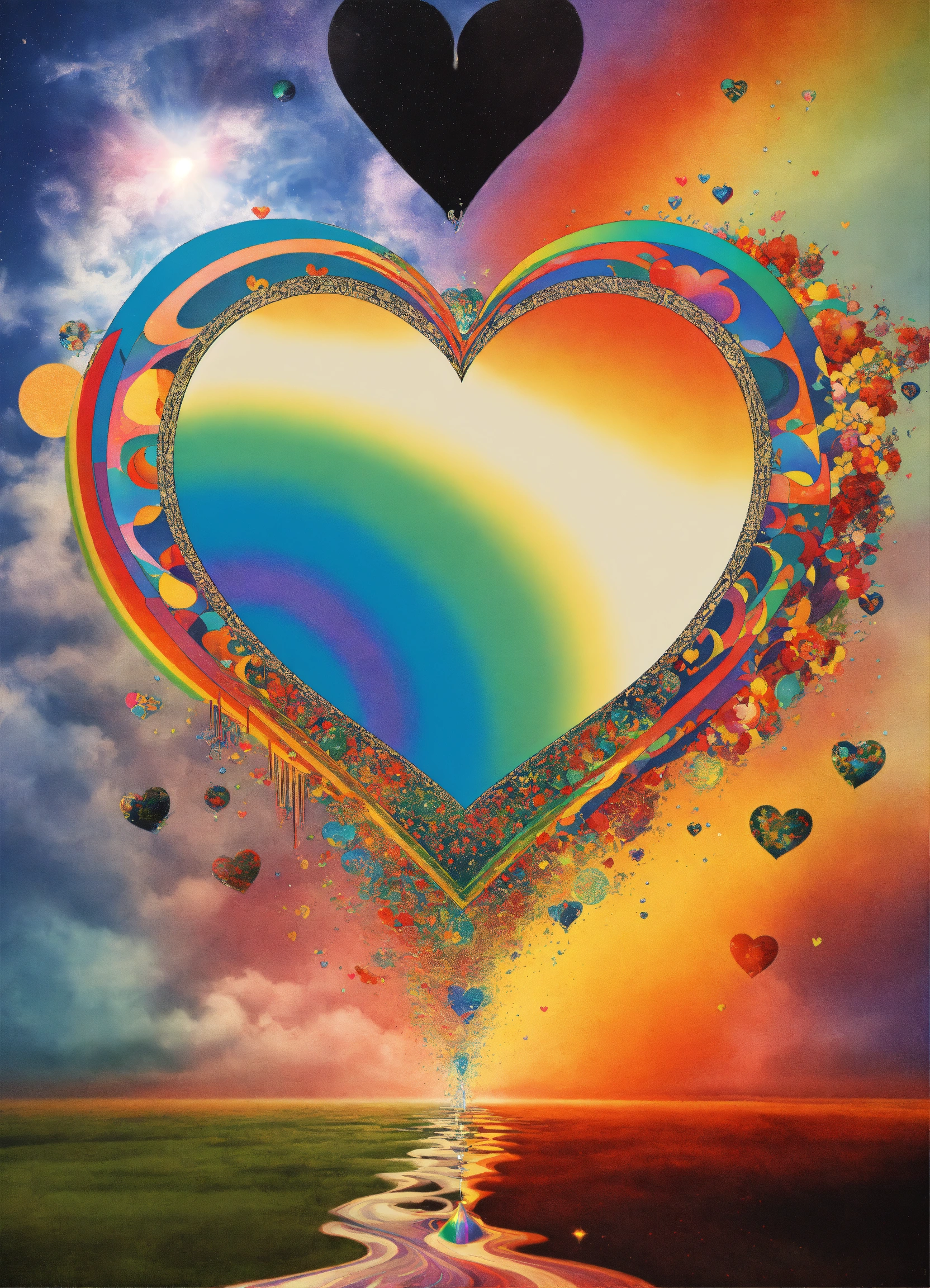 Lexica - Big love heart merging into sun japanese vintage poster ...