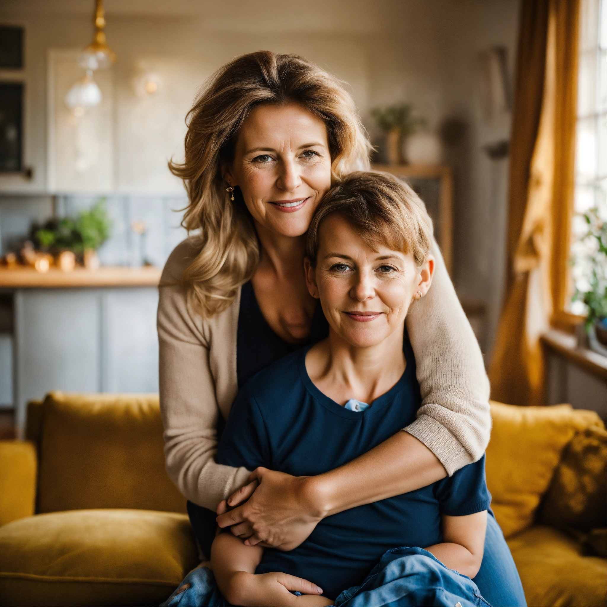 Lexica - PORTRAIT OF A BEAUTIFUL GERMAN MOTHER LOVINGLY HUGGING HER ...