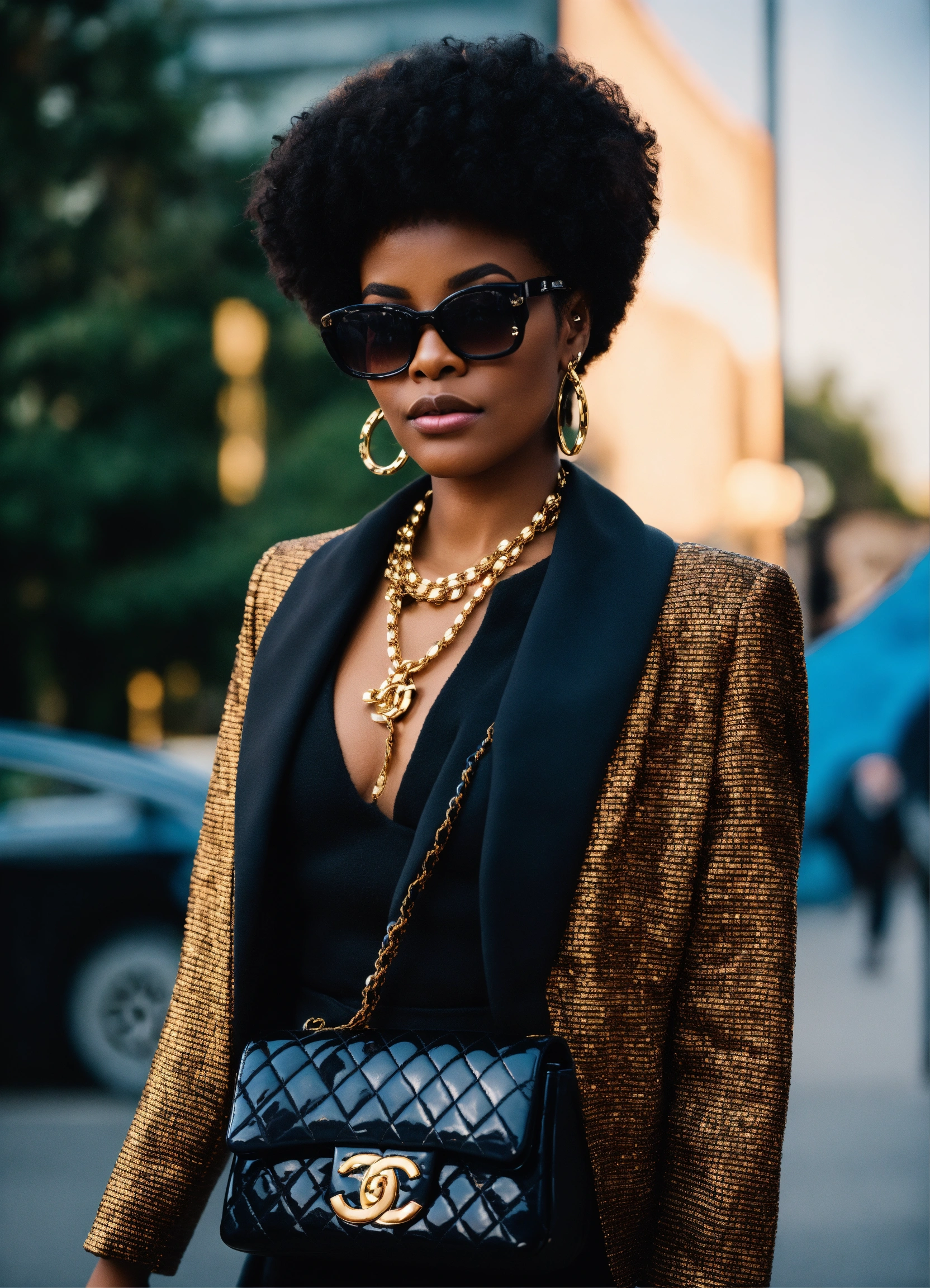 Lexica - Beautiful black woman, chanel outfit and purse, affluence