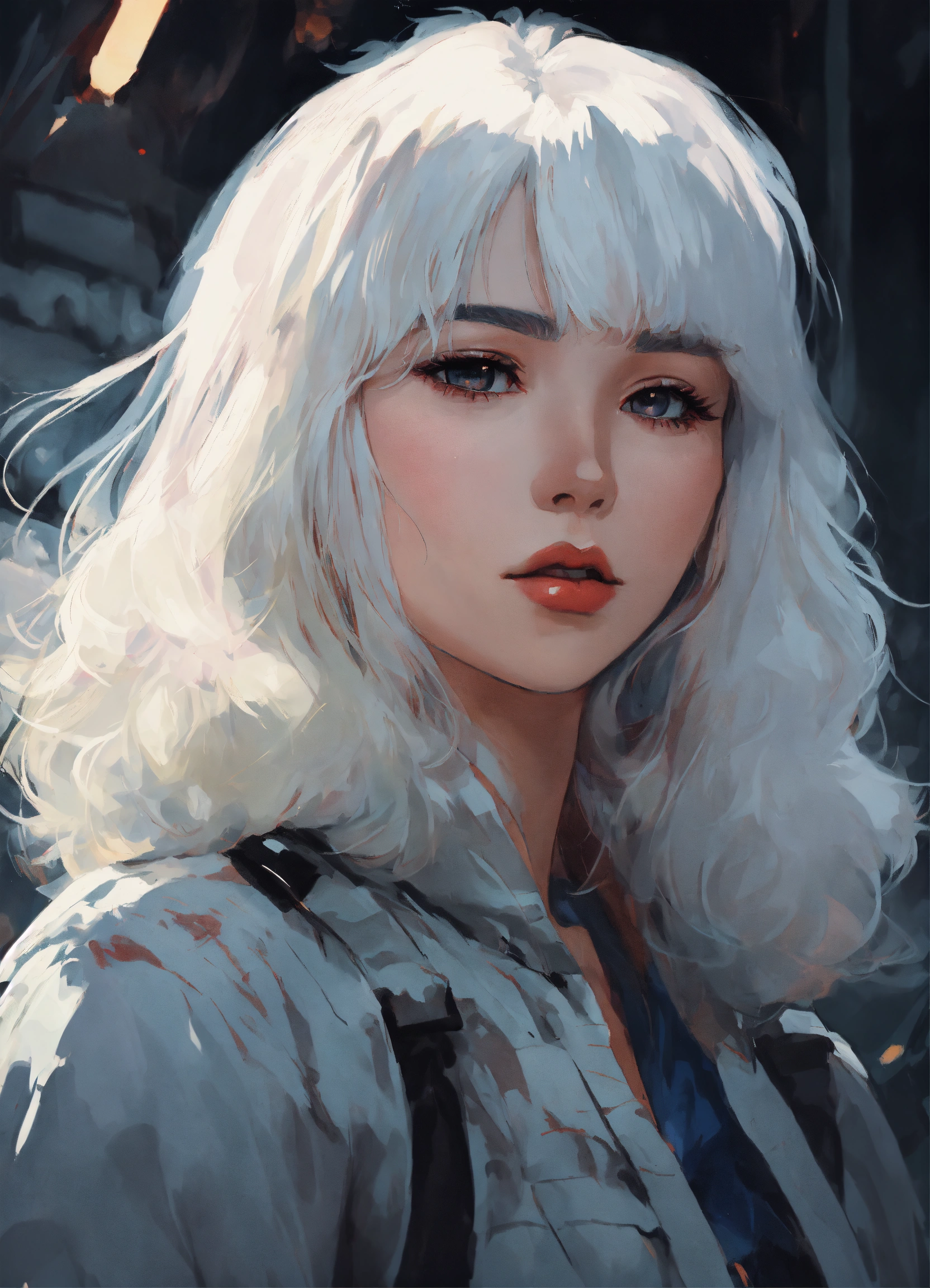 Lexica - Portrait of a young woman with white hair, bang. Stunning ...
