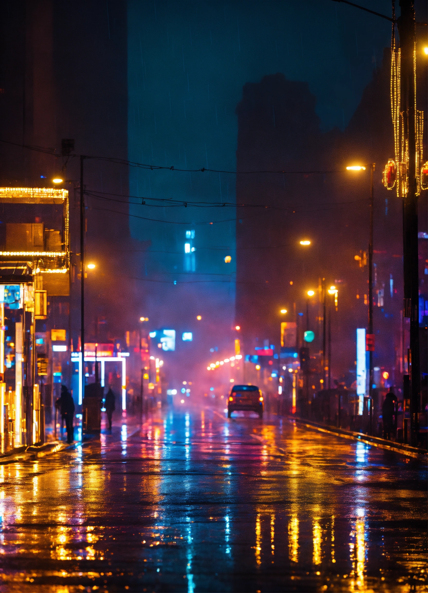 Lexica - Beautiful light city road raining abstract minimal
