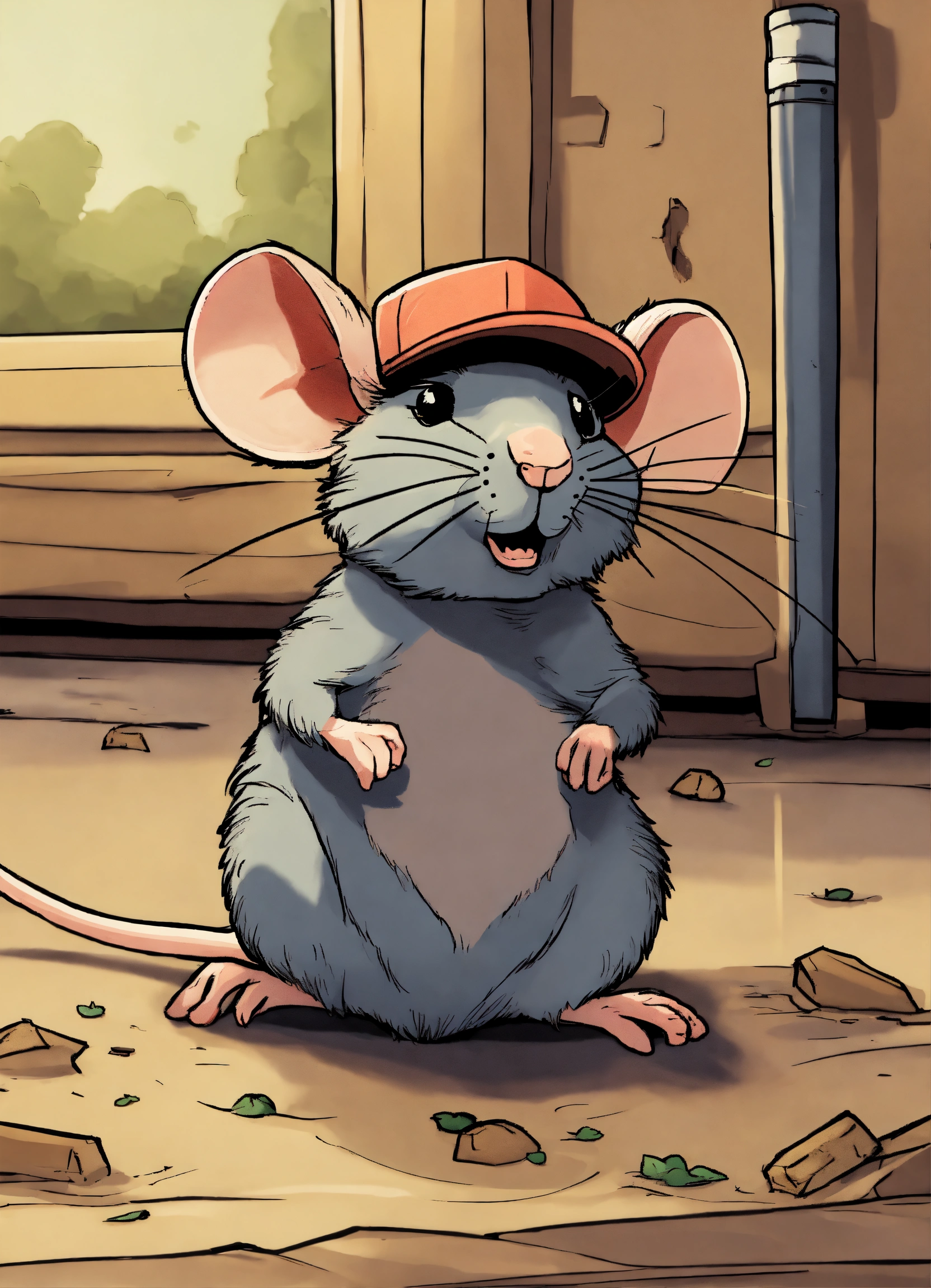 Lexica - Rat jumps with both feet on a cap on the ground, exasperate ...