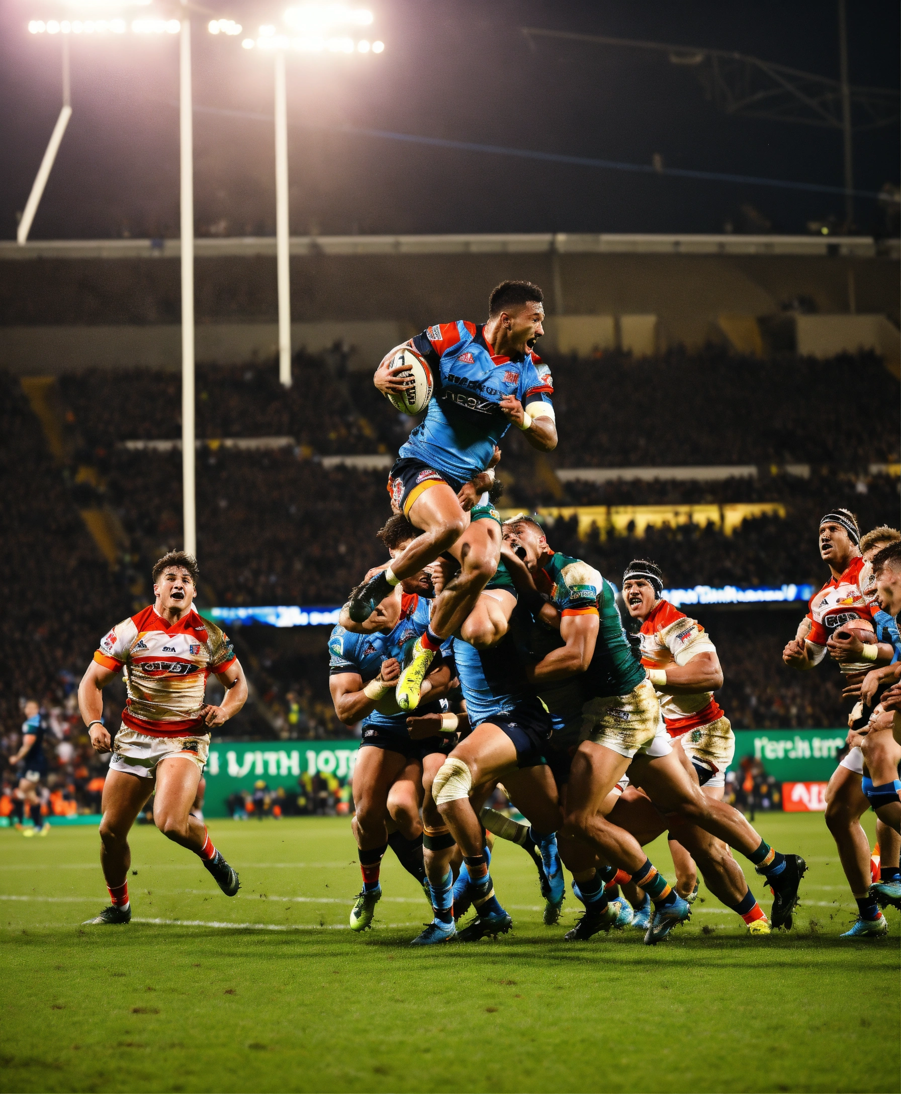 Lexica - An electrifying scene showing a player scoring a crucial try ...
