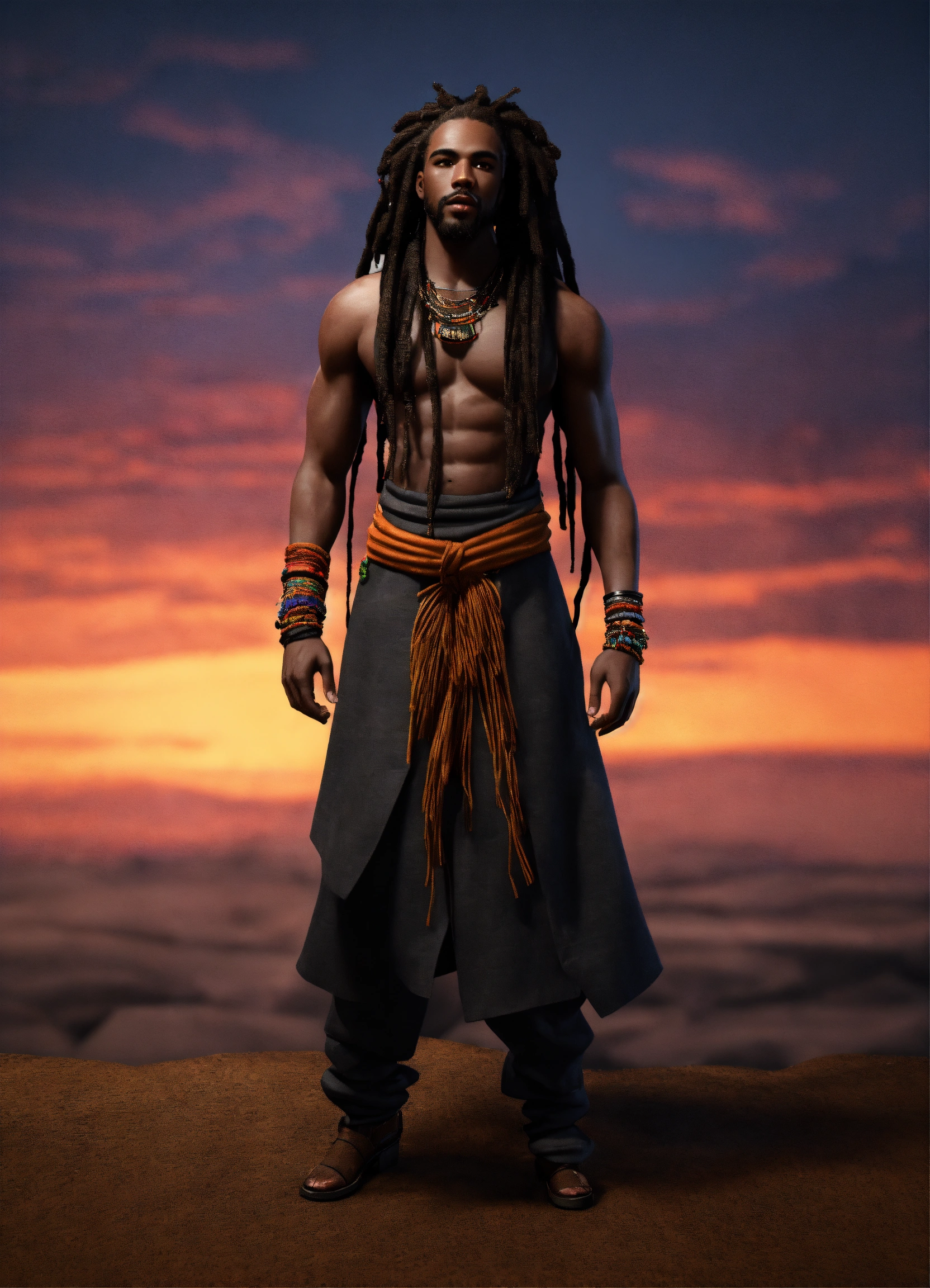 Lexica - 3d render of a Black man with long flowing dreadlocks, 6'5 ...