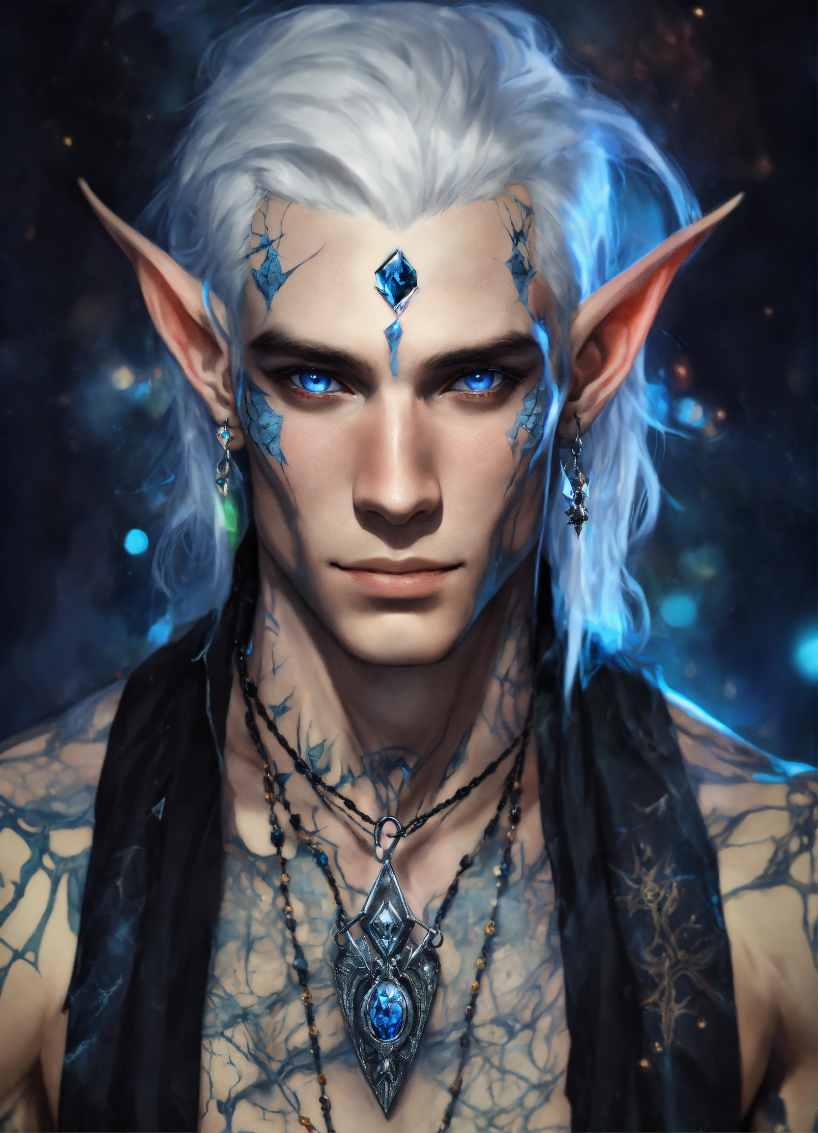 Lexica - Fantasy portrait of a tatooed sickly pale-skinned male elf ...