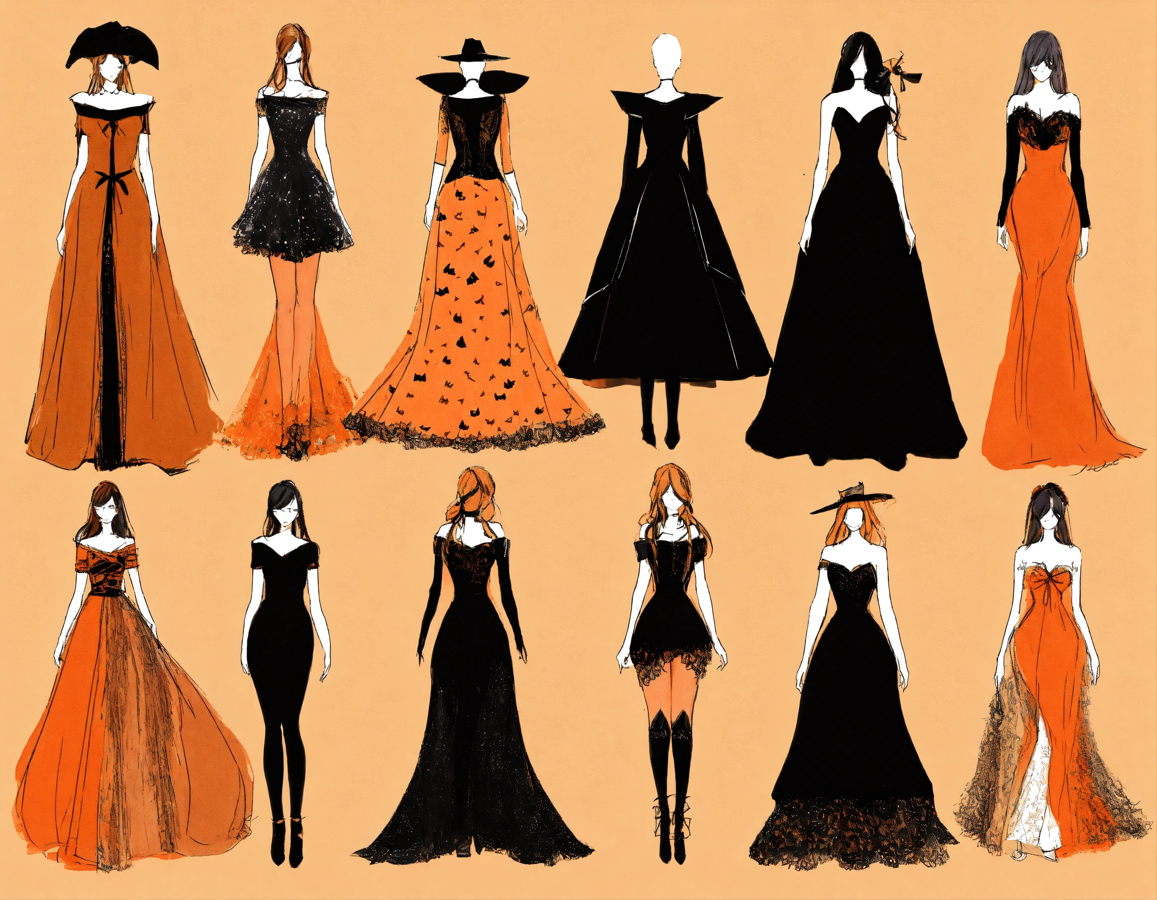 Lexica - Fashion illustration of Halloween dresses, 12 different ...