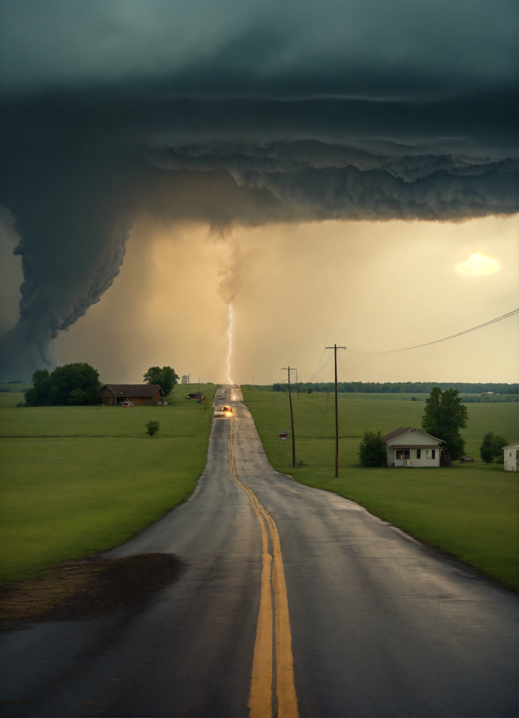 Lexica - A photograph of a tornado in the distance at the end of a long ...
