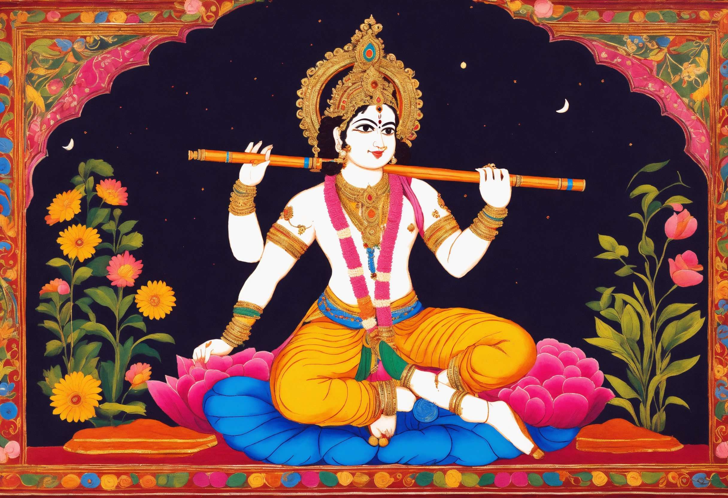 Lexica - A Hindu folk art representation of Lord Krishna playing the ...