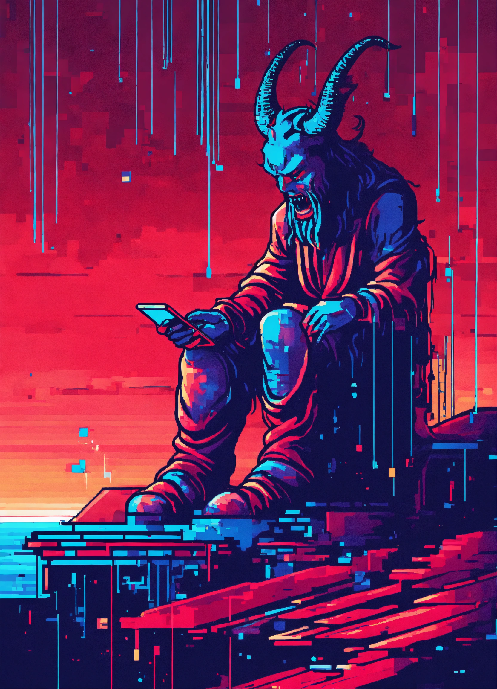 Lexica - Weeping satan surfing a smart phone into ai dynamic abstract ...