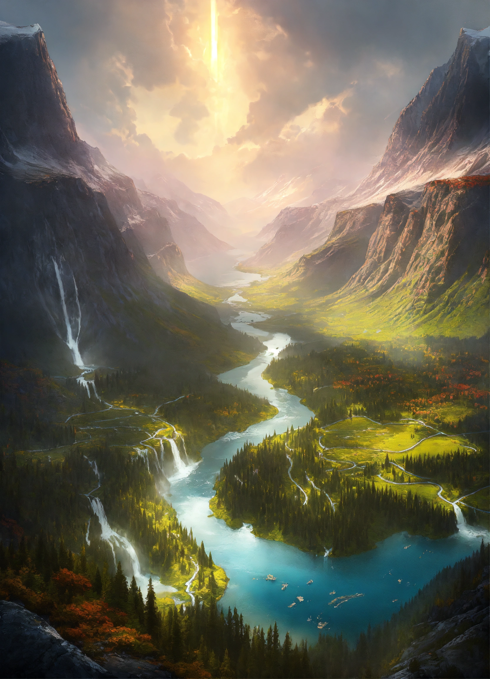 Lexica - Concept art of a huge lake basin connected to multiple ...