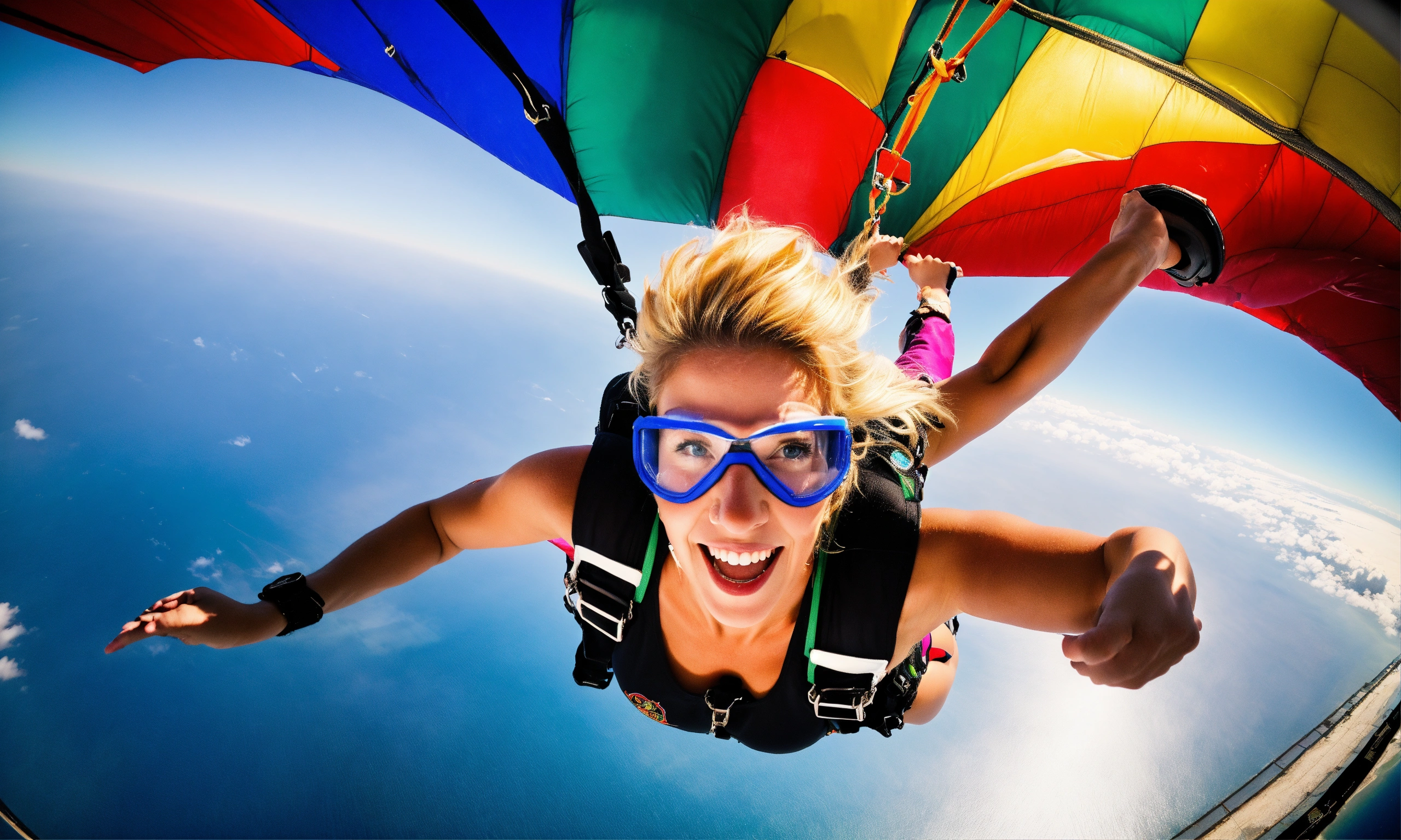 Lexica - A blonde woman skydiving jumping out of a plane with a ...