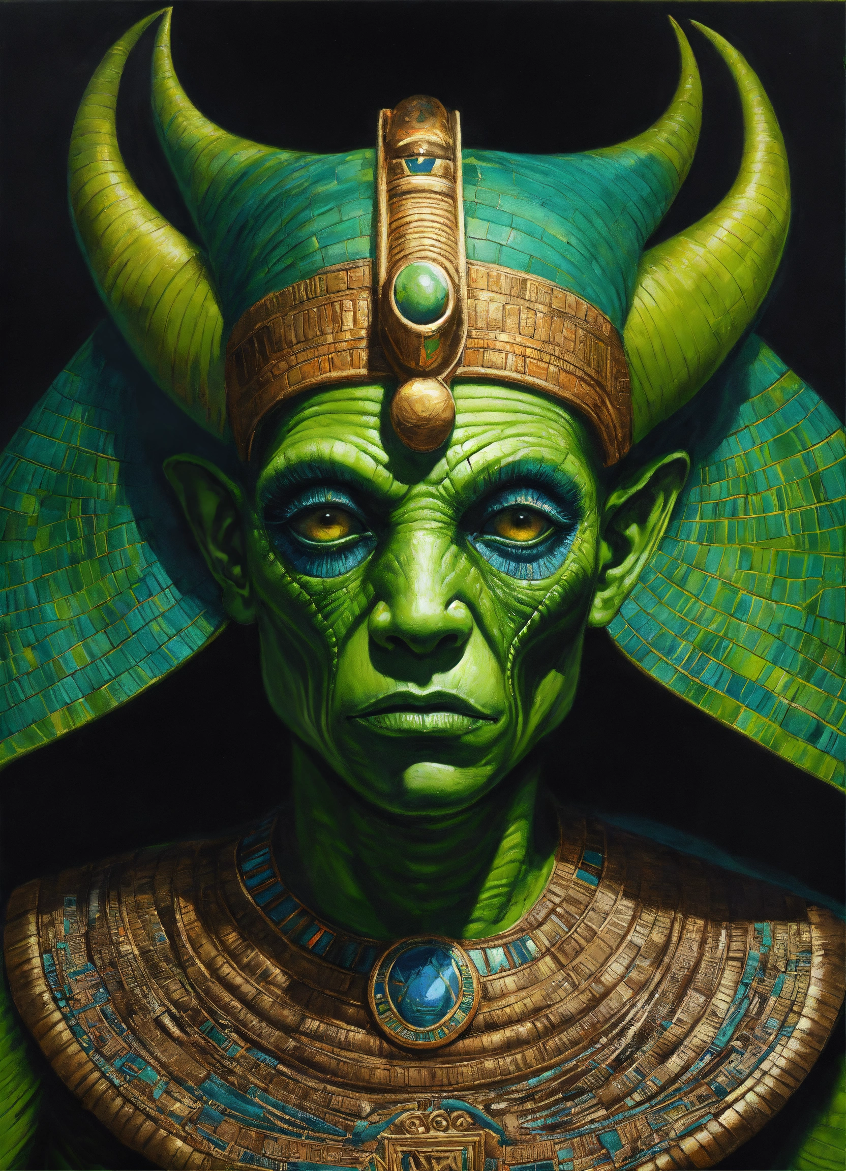 Lexica - Portrait a green alien monster dressed like a ancient egypt ...