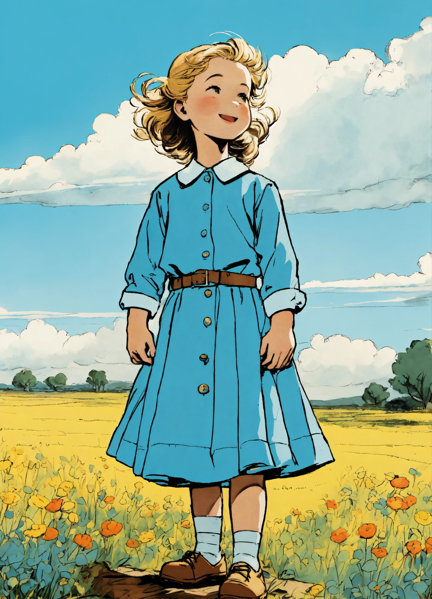 Lexica - A cute and happy five-year-old girl, wearing a light blue ...