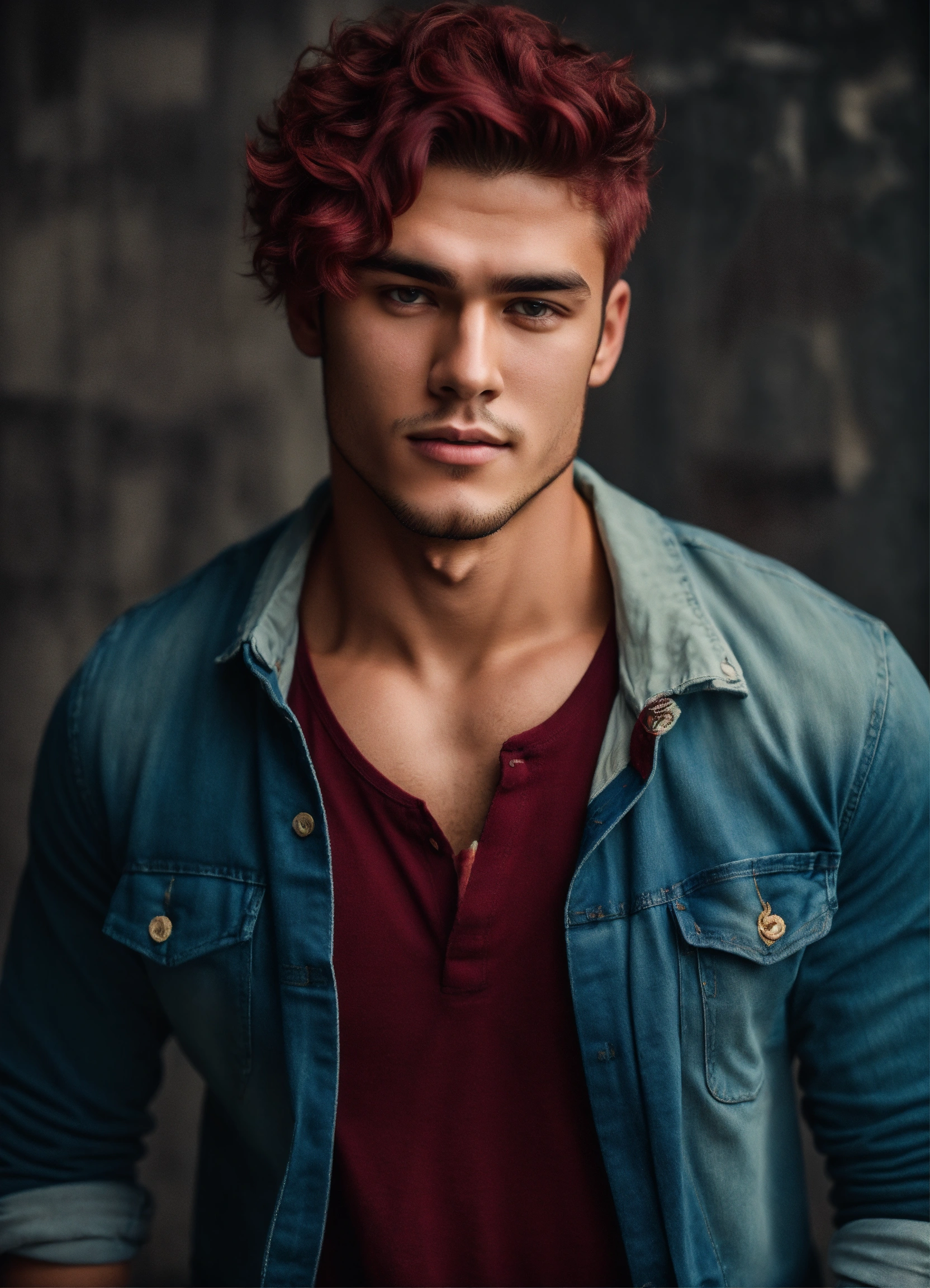 Lexica - Handsome red skinned college student with wavy burgundy and ...