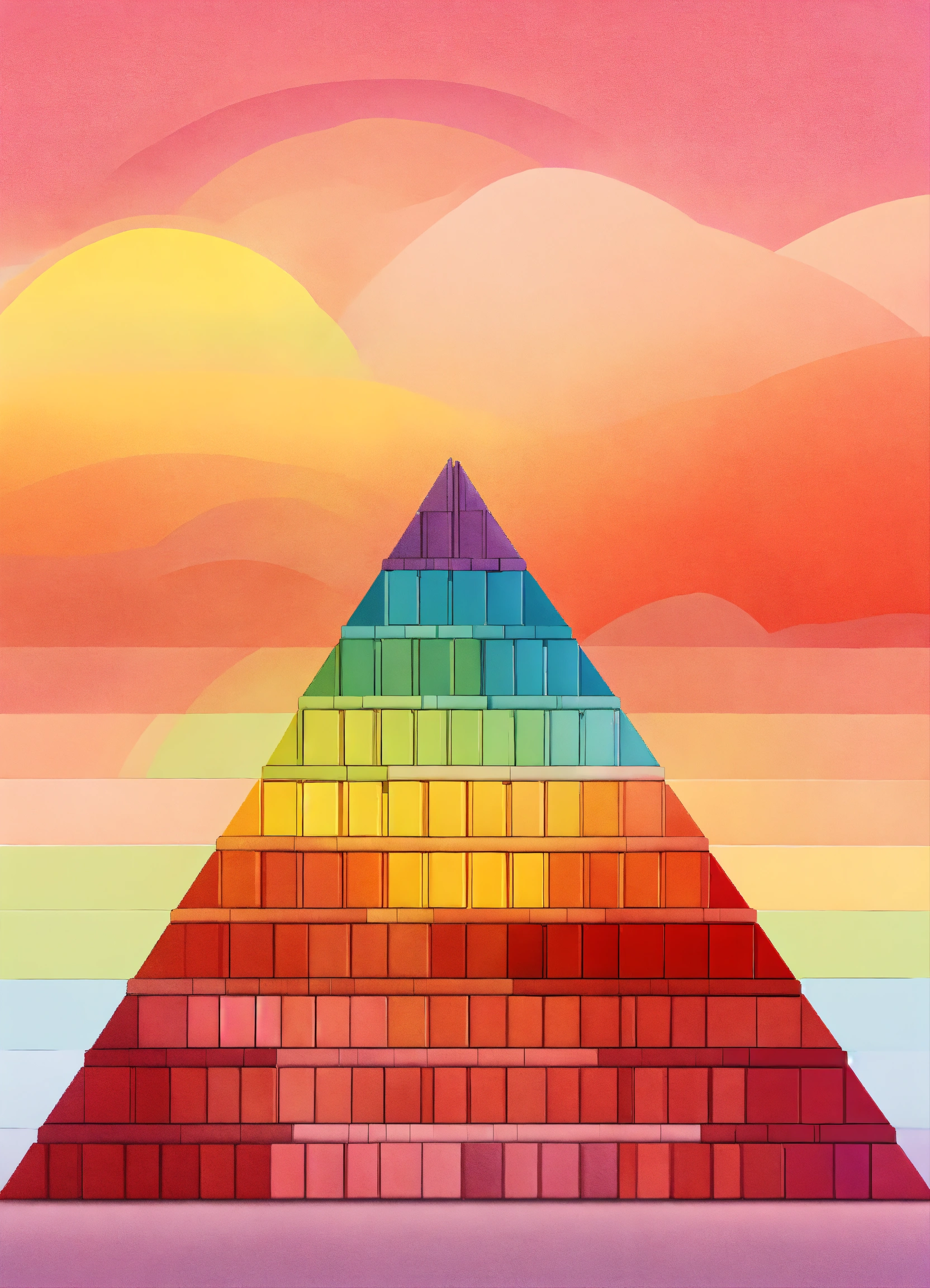 Lexica - Pyramid, split in 5 rows, each row with a rainbow sequence ...
