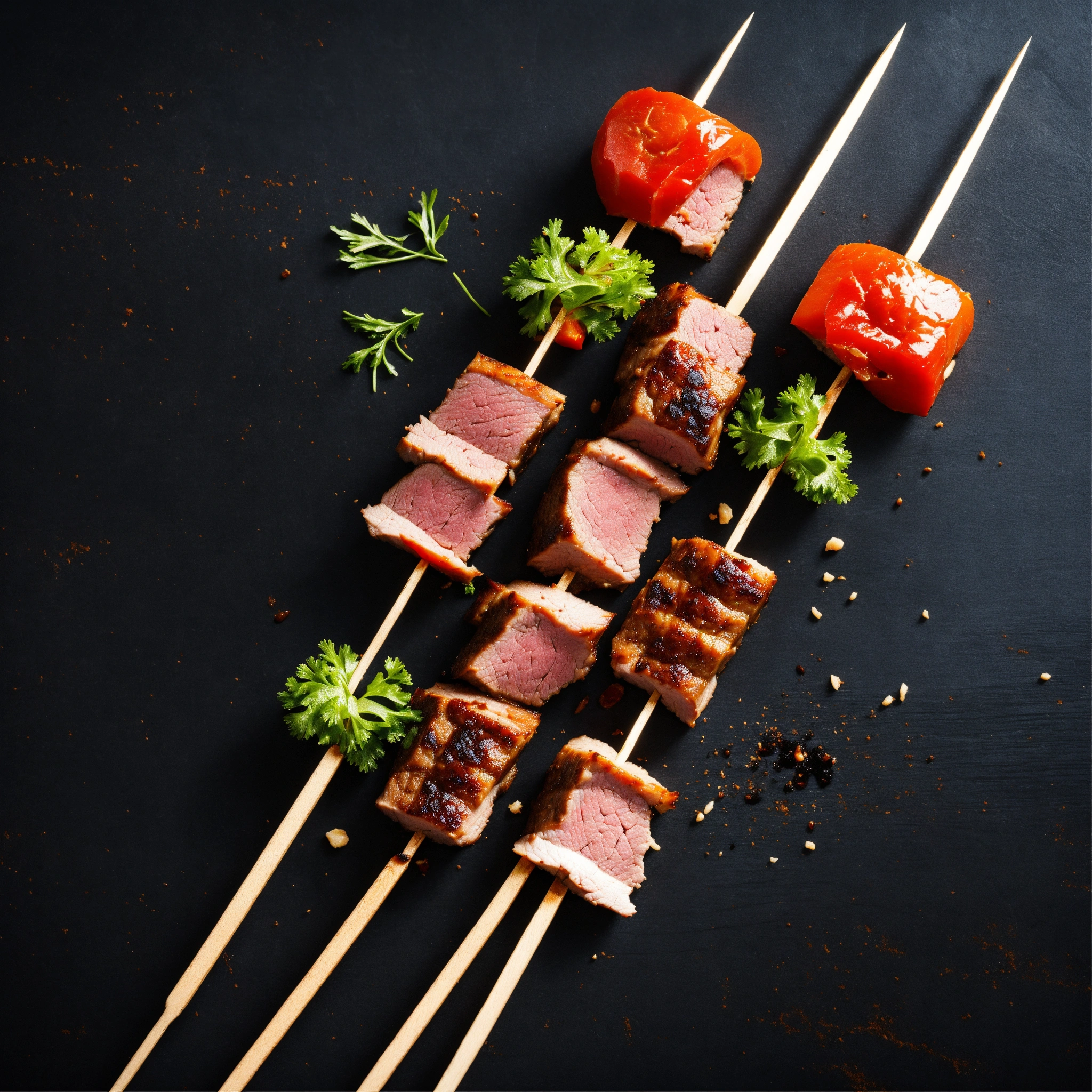 Lexica - Skewer on which meat is threaded, black background, a lot of ...