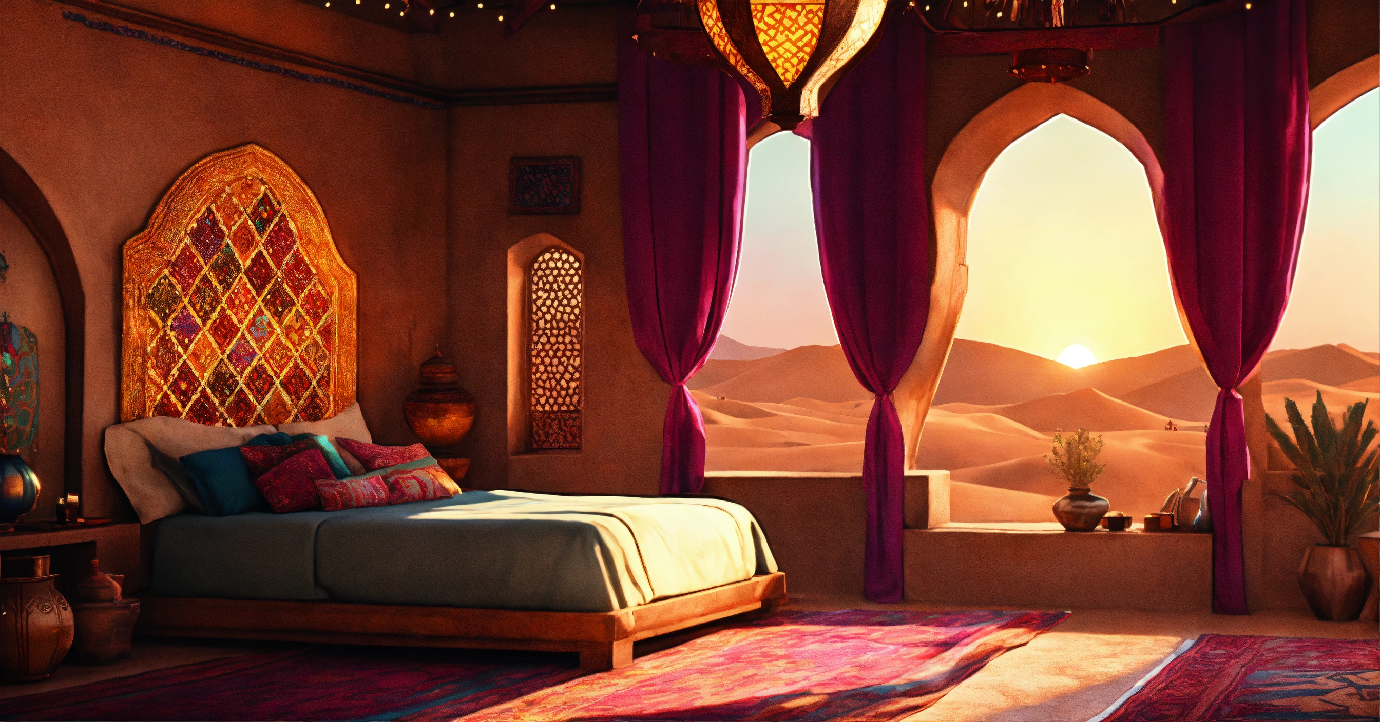 Lexica - Concept art of a large desert home bedroom, jakku, desert, hut ...