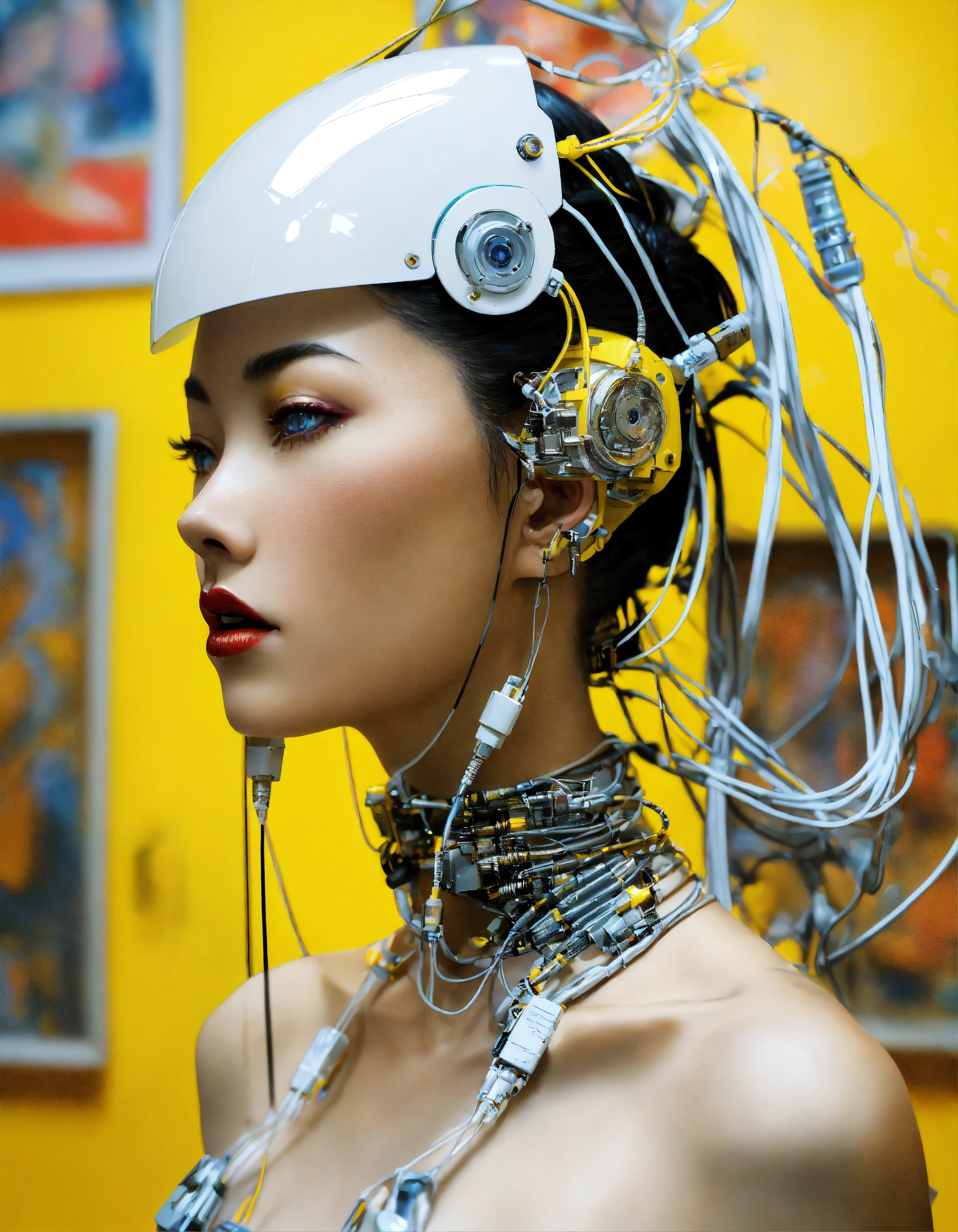 Lexica - Profile Photography, in front of a yellow wall, an asian ...