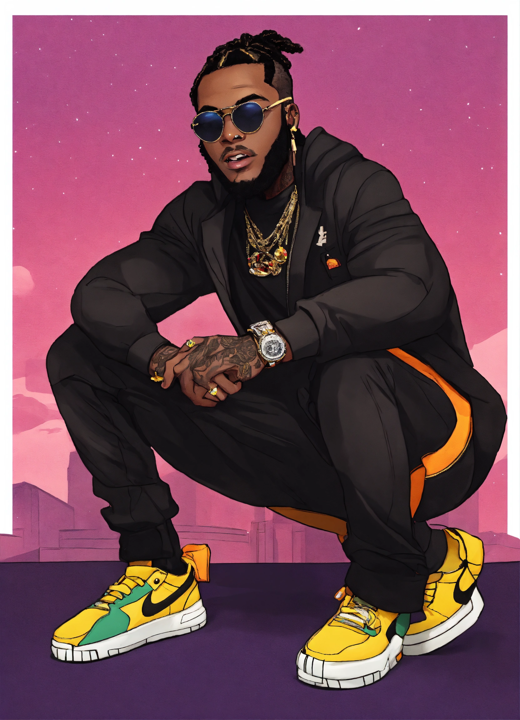 Lexica - BURNA BOY IN ALL BLACK DRESS IN CARTOON