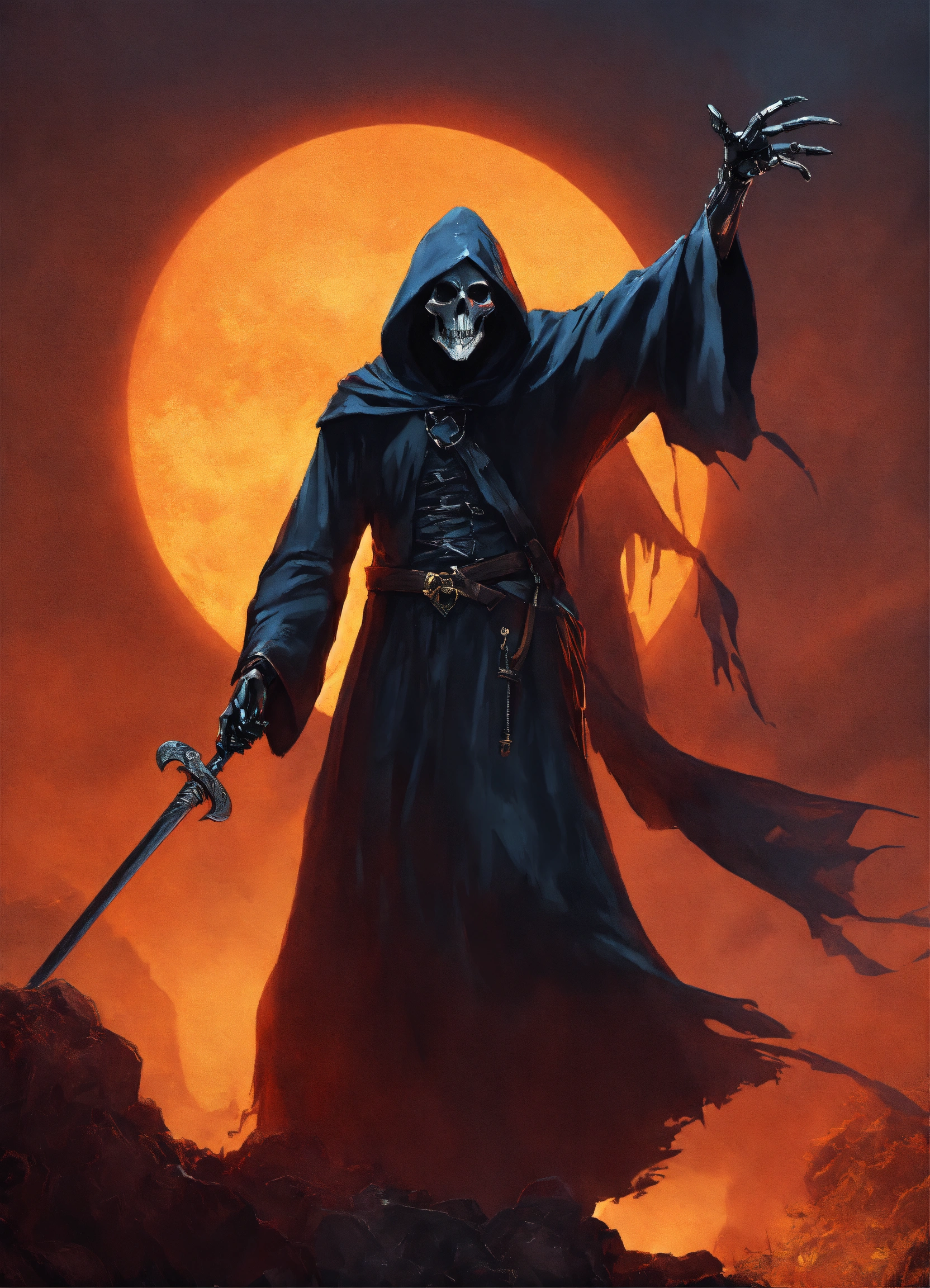 Lexica - A grim reaper with his arm outstretched and pointing to the right