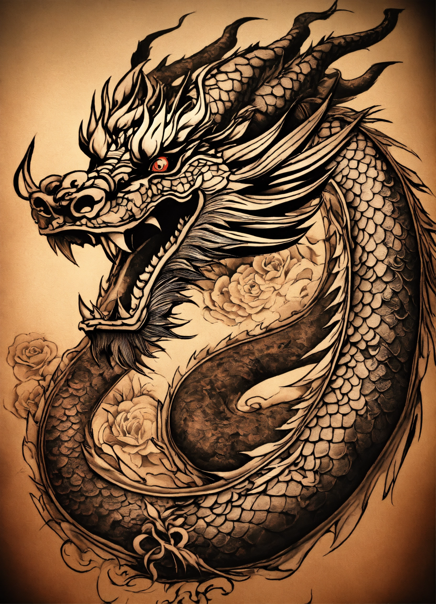 Lexica - Chinese full dragon tattoo, 8k, high resolution, blackwork ...