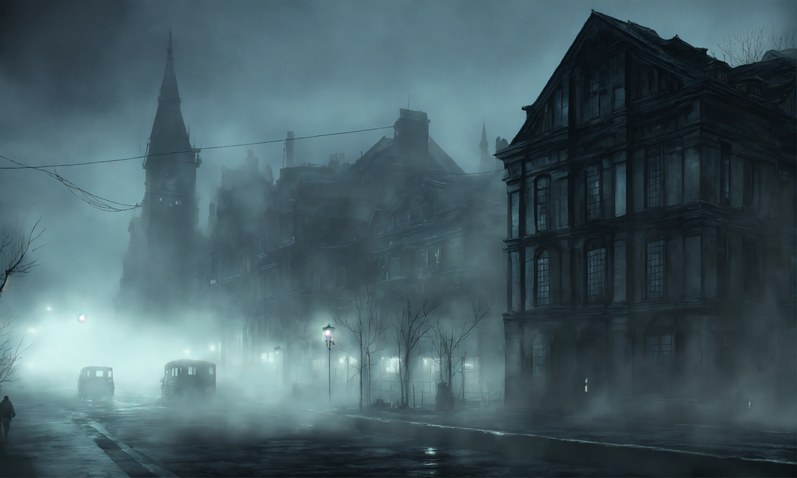 Lexica - A foggy gray silent hill alike city, dark fantasy style ...