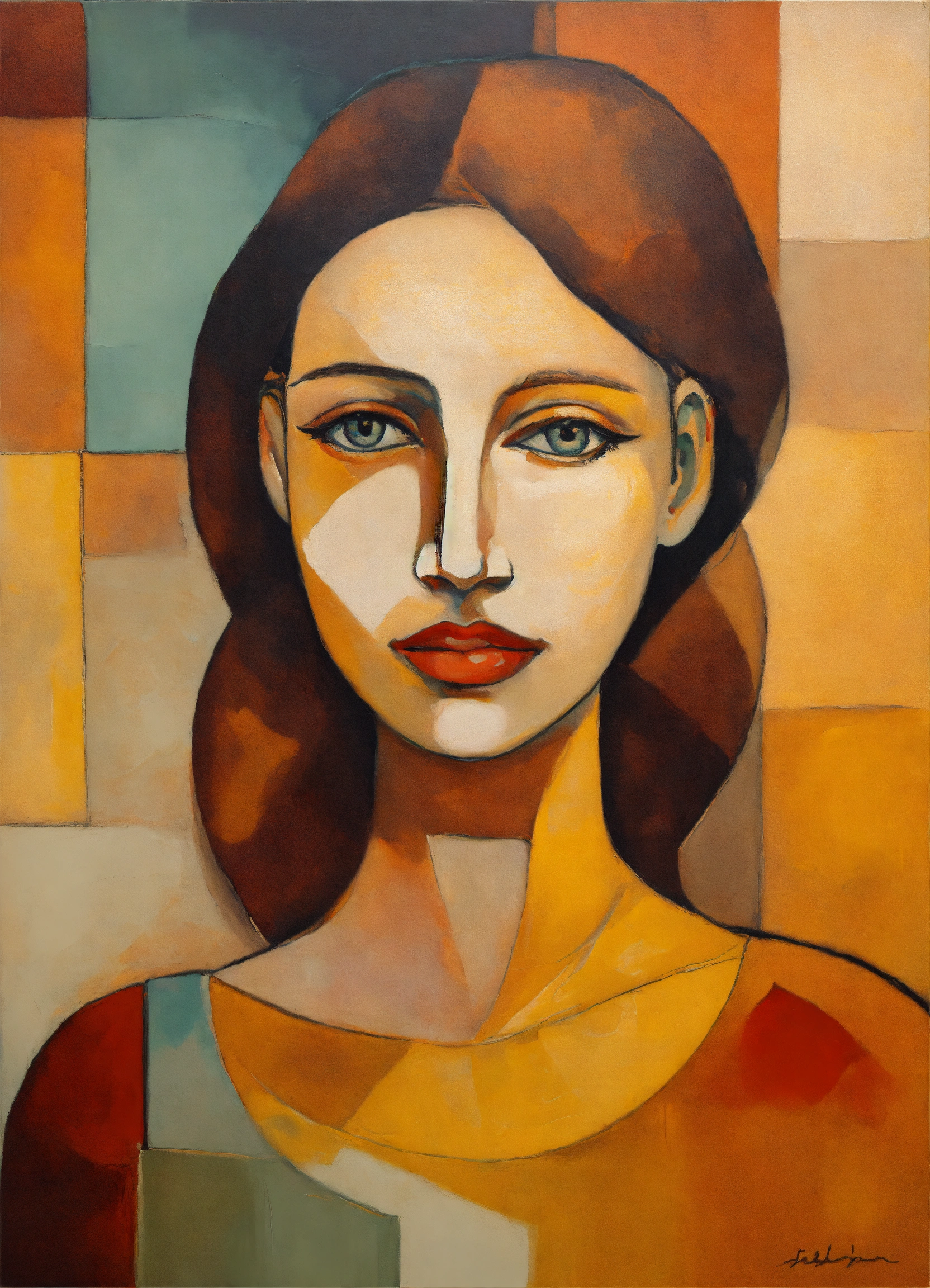 Lexica - Abstract and minimalist oil painting of a beautiful and young ...