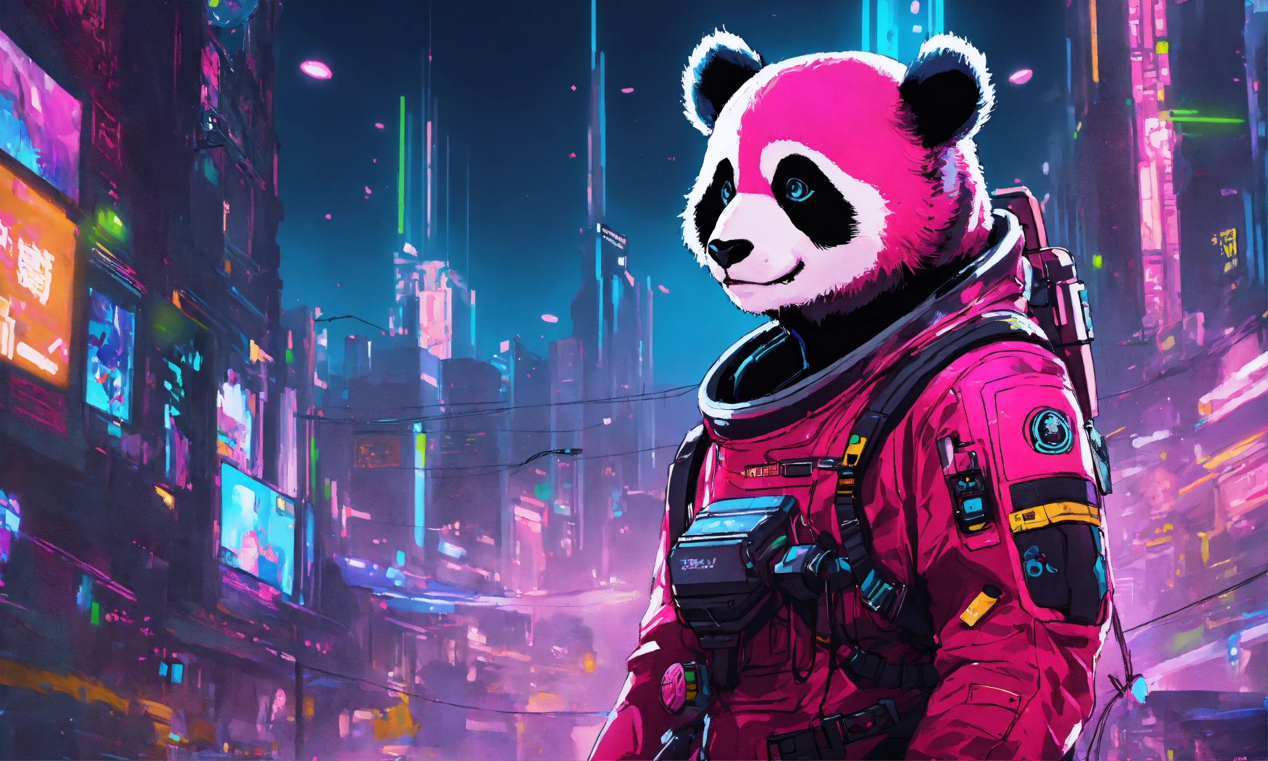 Lexica - Pink panda in cyberpunk style 2077s, in spacesuit, alien world ...