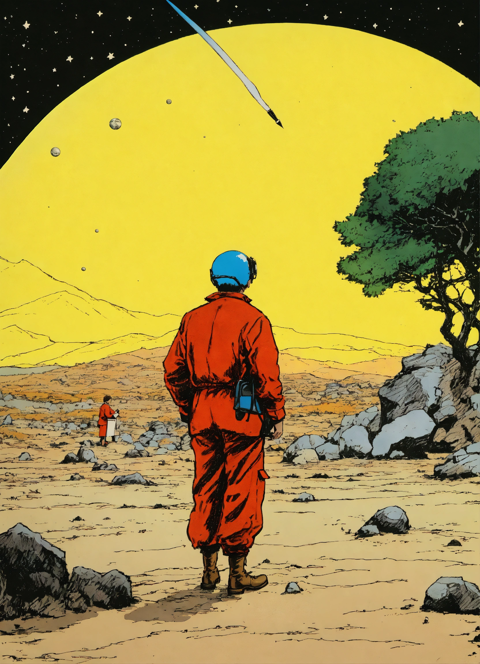 Lexica - Pen and ink, illustrated by hergé, Background space and earth ...