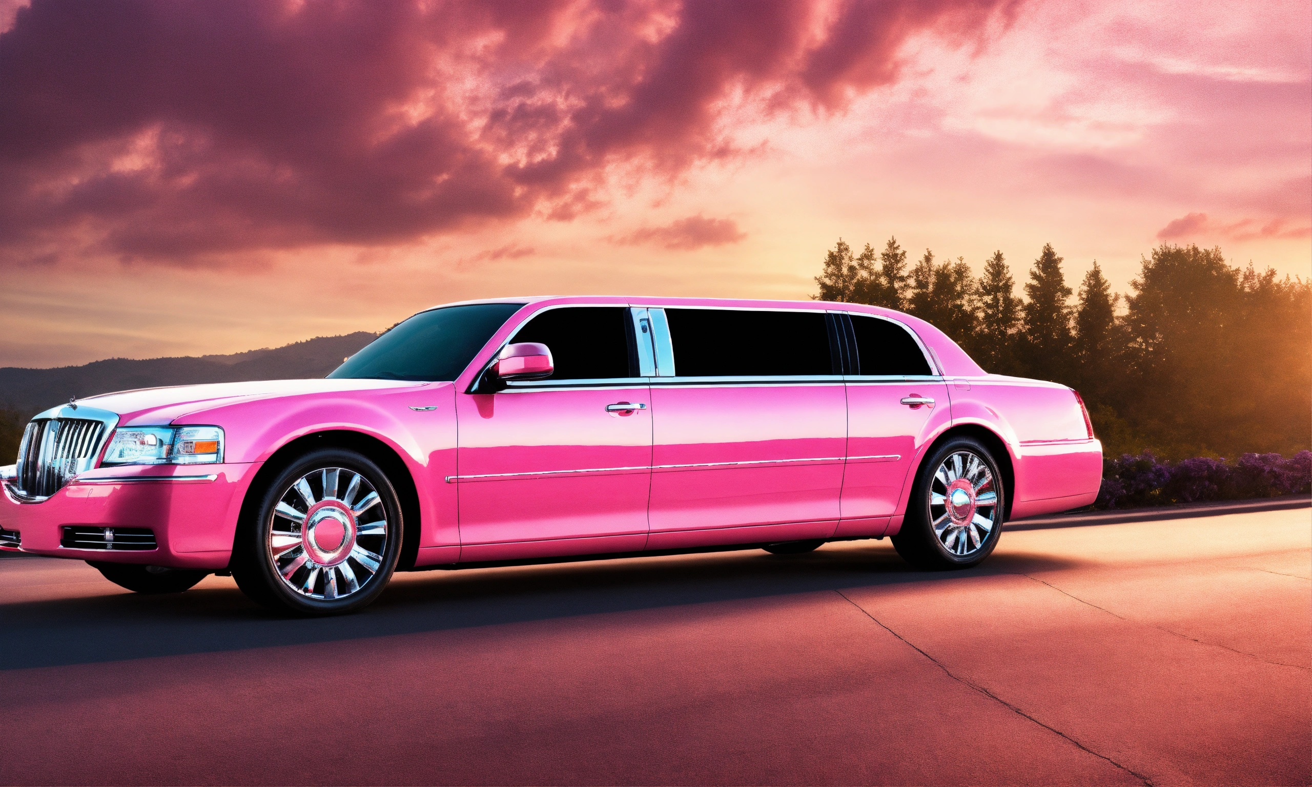 Lexica - Long pink limo, car rental, 3D, photo-realistic, 4K, high ...