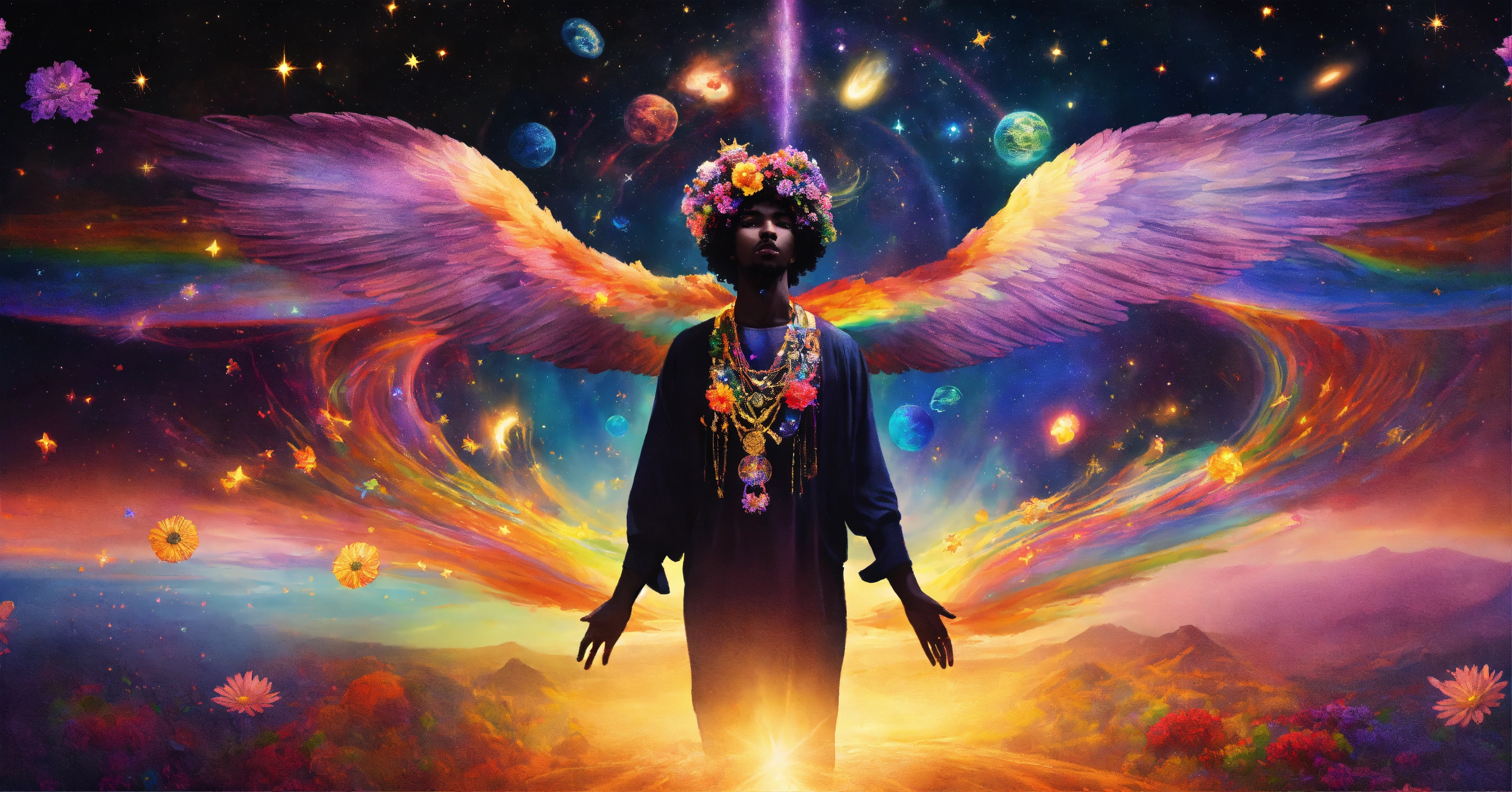 Lexica - Abstract black hippy with angel wings, with universe coming ...