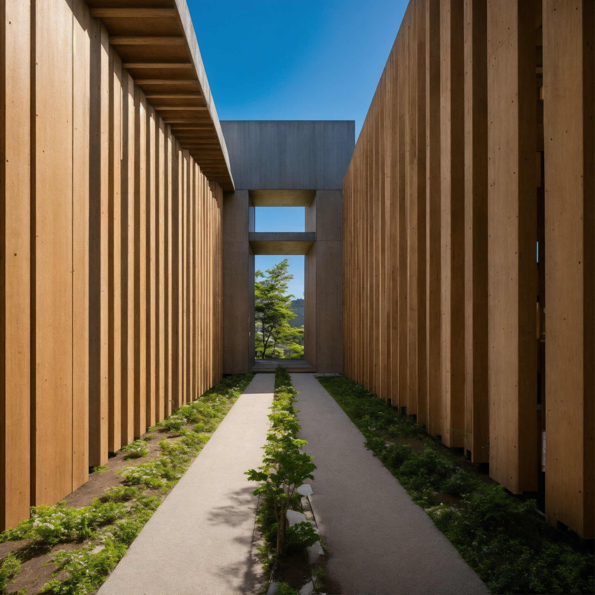 Lexica - Tadao Ando brutalist wood historical site in the city.