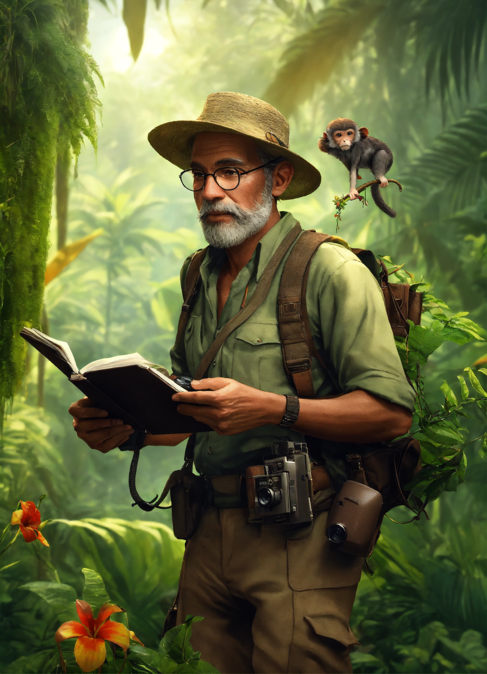 Lexica - A 60-years-old botanist in a tropical jungle, with a stubble ...