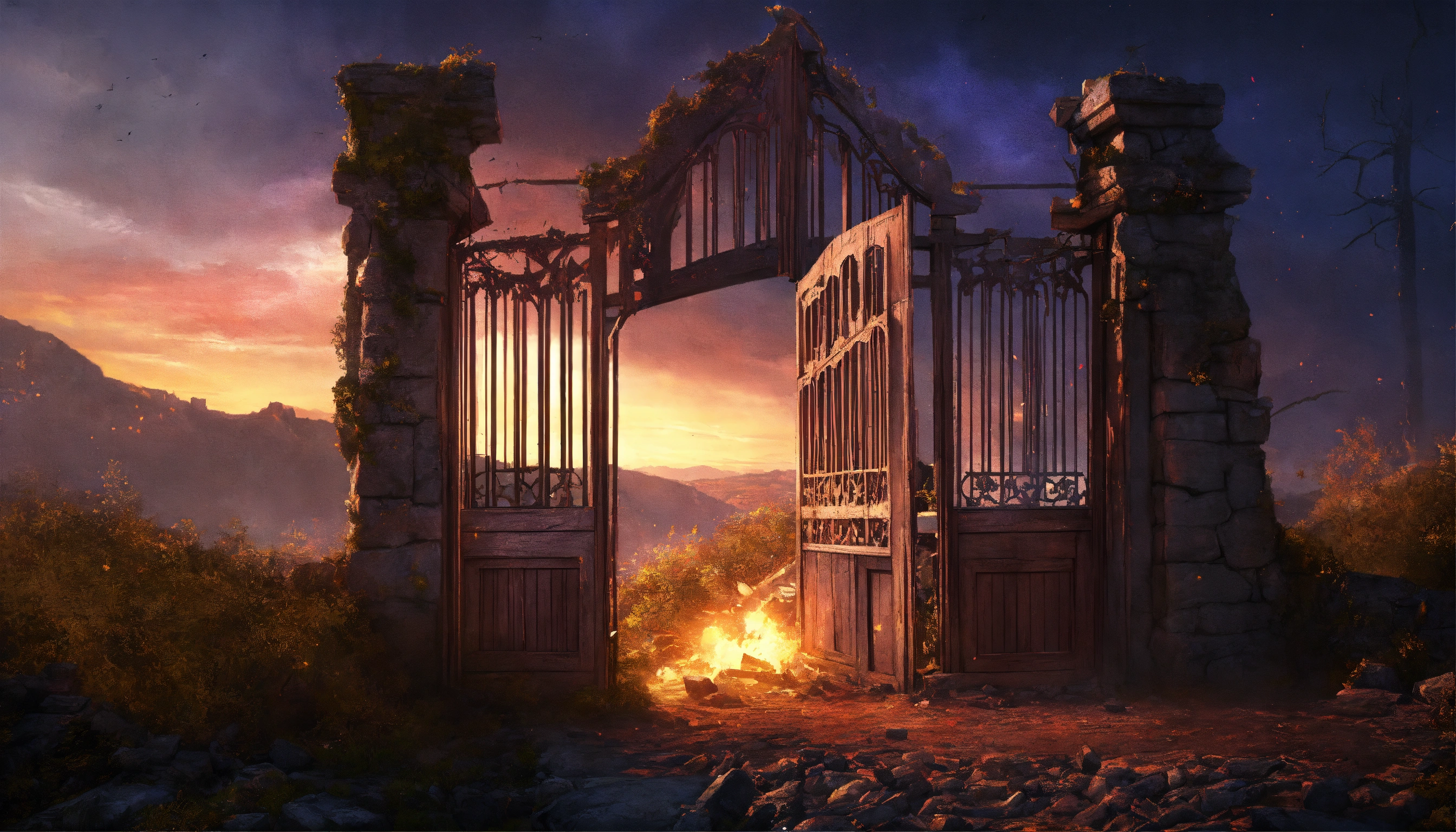 Lexica - Fantasy ransacked palisade gate with structural damage ...