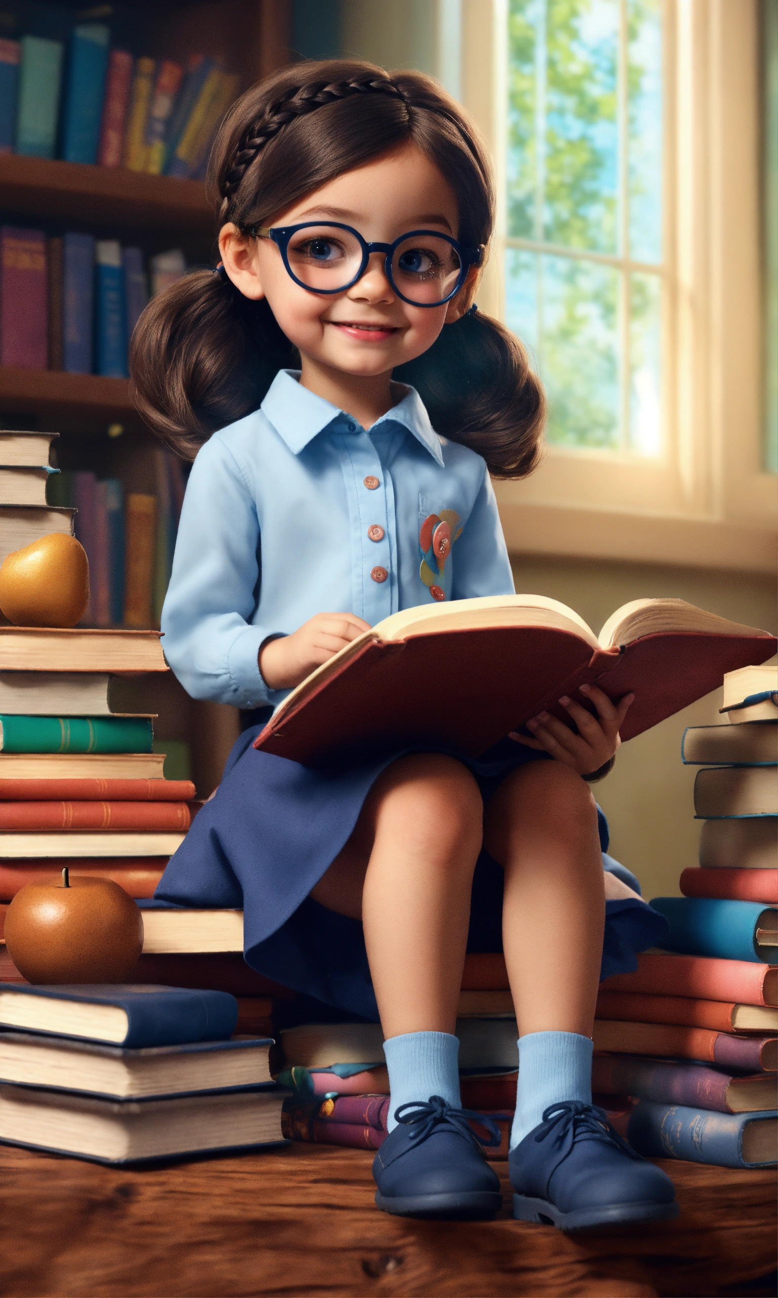Lexica - A sweet 5-year-old girl wearing a light blue button-down shirt ...