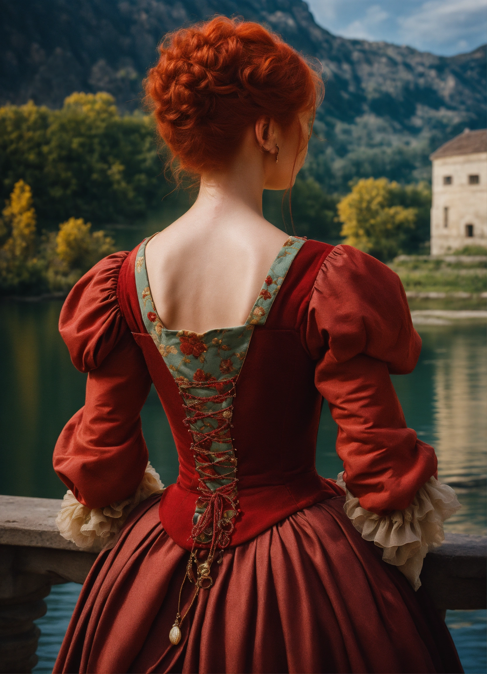 Lexica - Woman of Renaissance from behind with red hair who fish ...