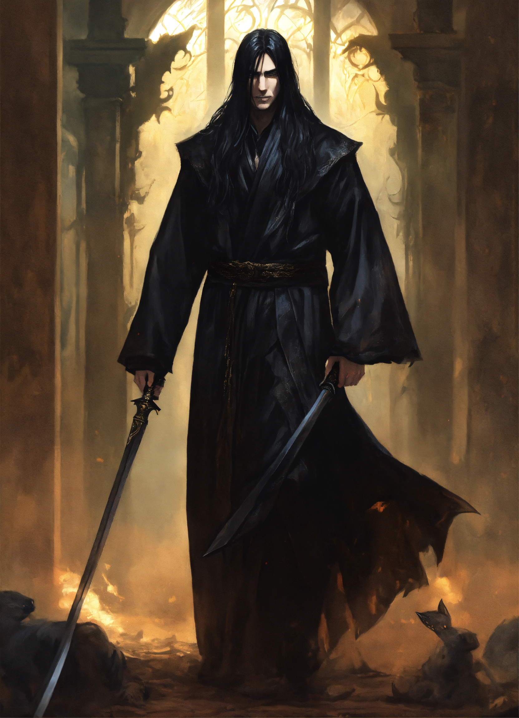 Lexica - A tall, thin man dressed in a long, simple black robe. He has ...