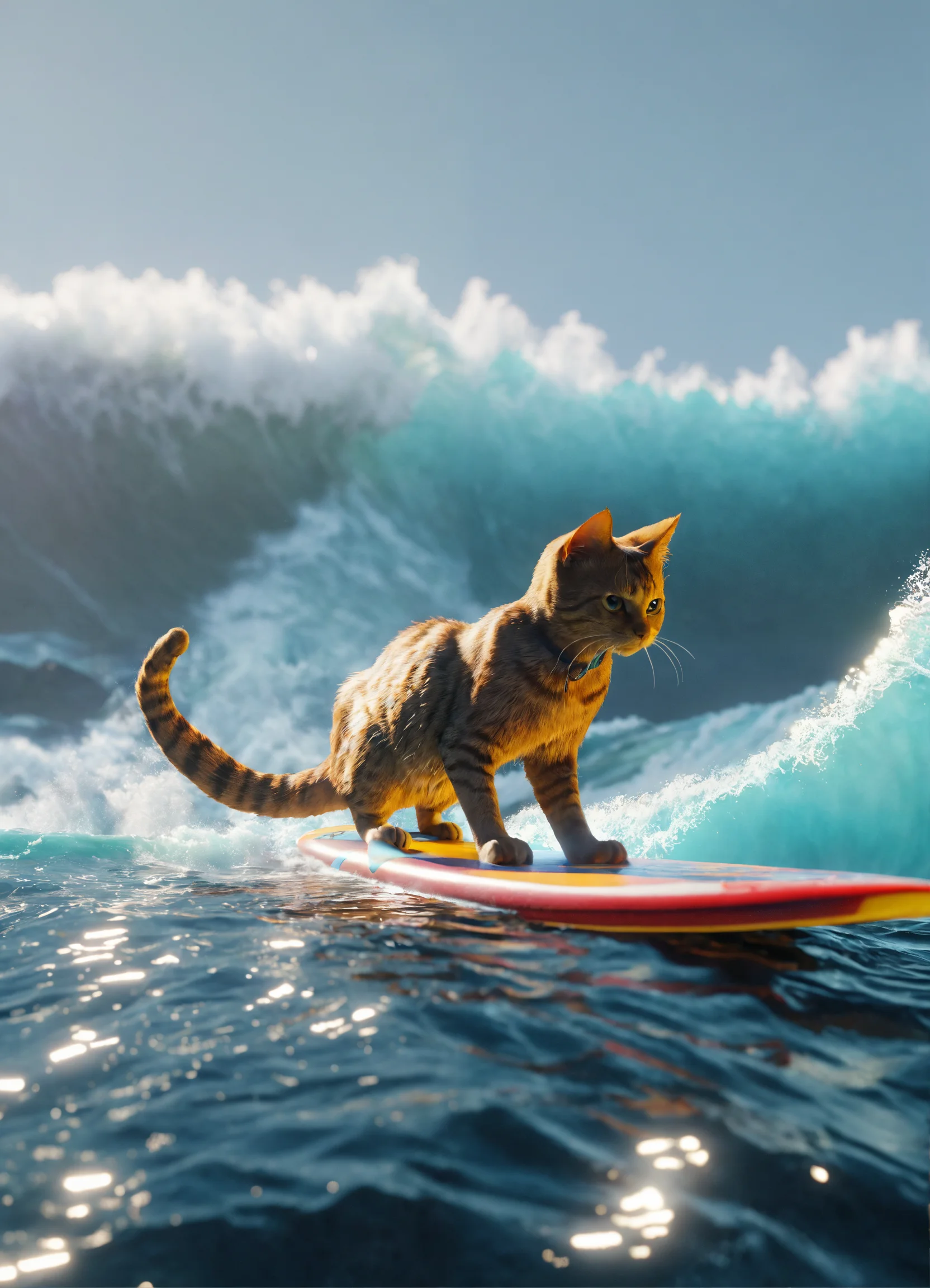 Lexica - A cat is surfing on a big wave, 4k, unreal engine