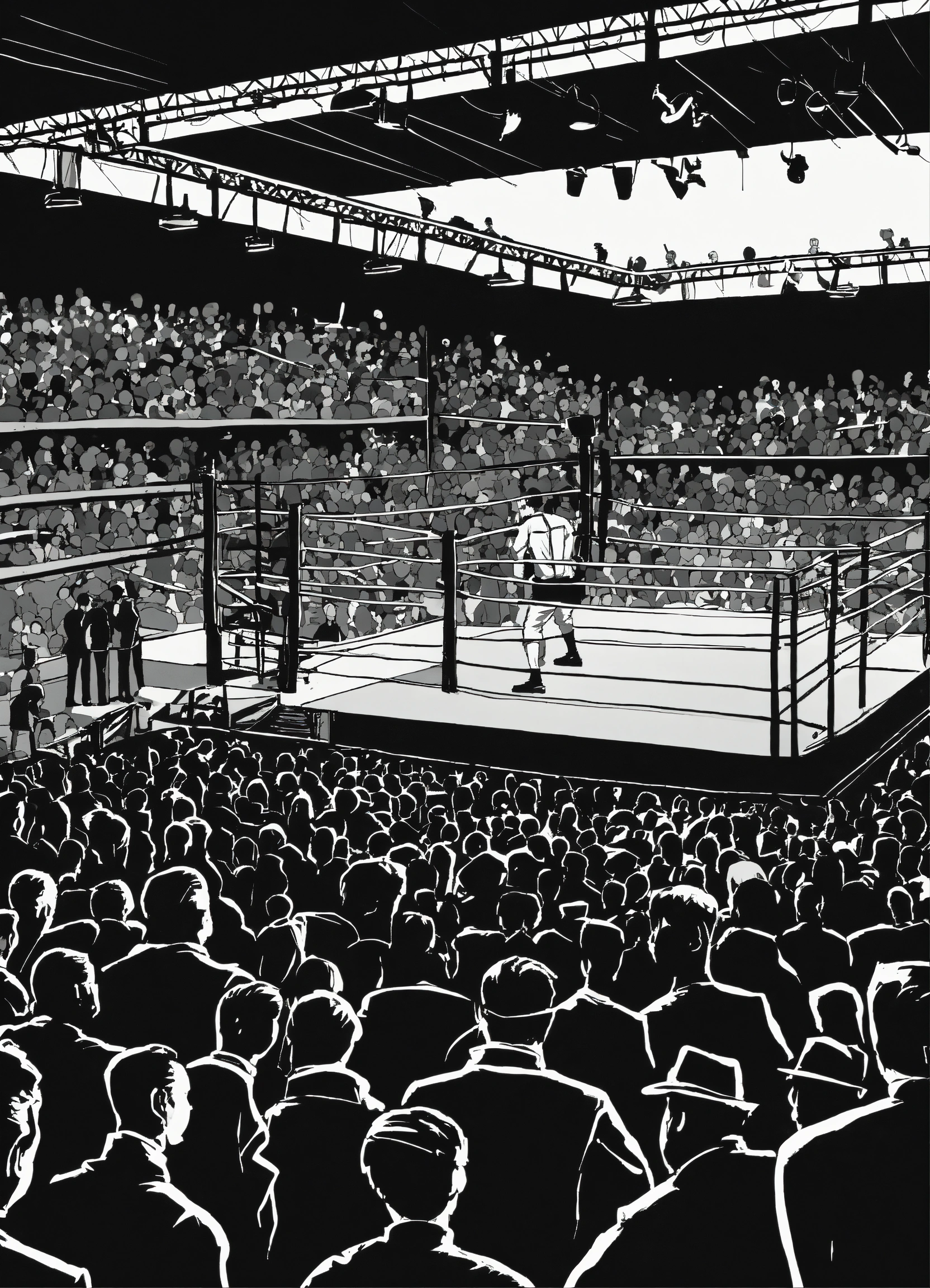 Lexica - A black and white illustration of a crowd at boxing match ...