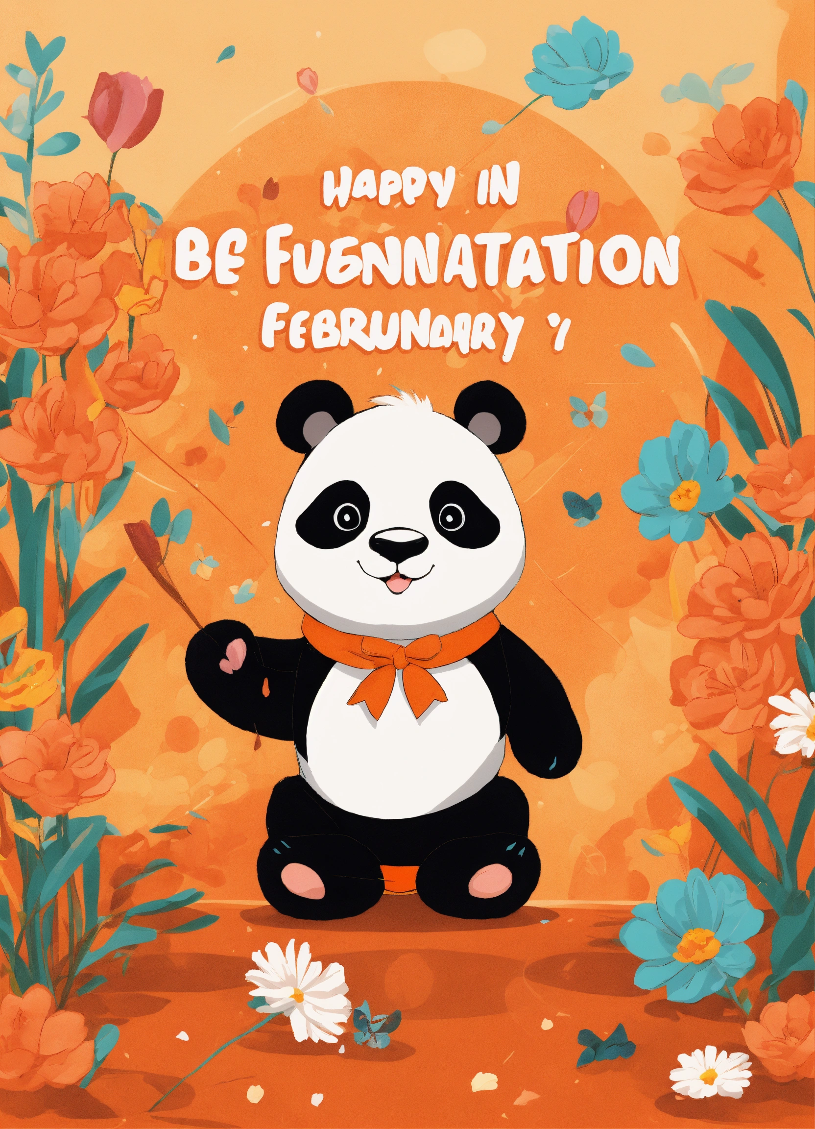 Lexica - Panda congratulations on February 23, cartoon style, orange ...