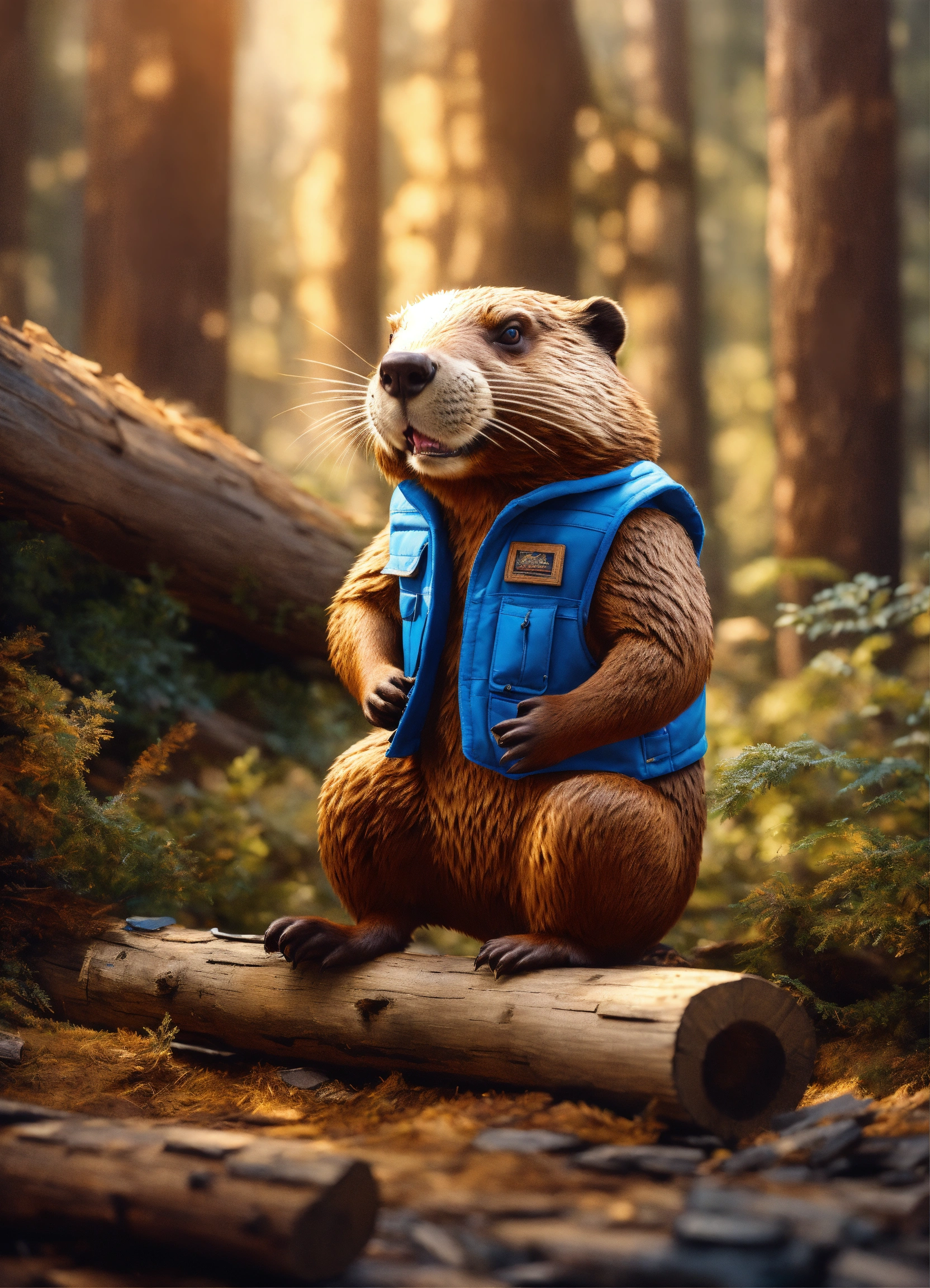 Lexica - Extremely realistic beaver. In a blue vest. In sneakers ...